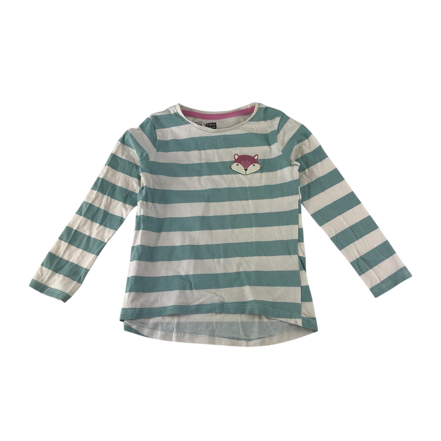Poundland t-shirt 5-6 years blue and white stripy cotton