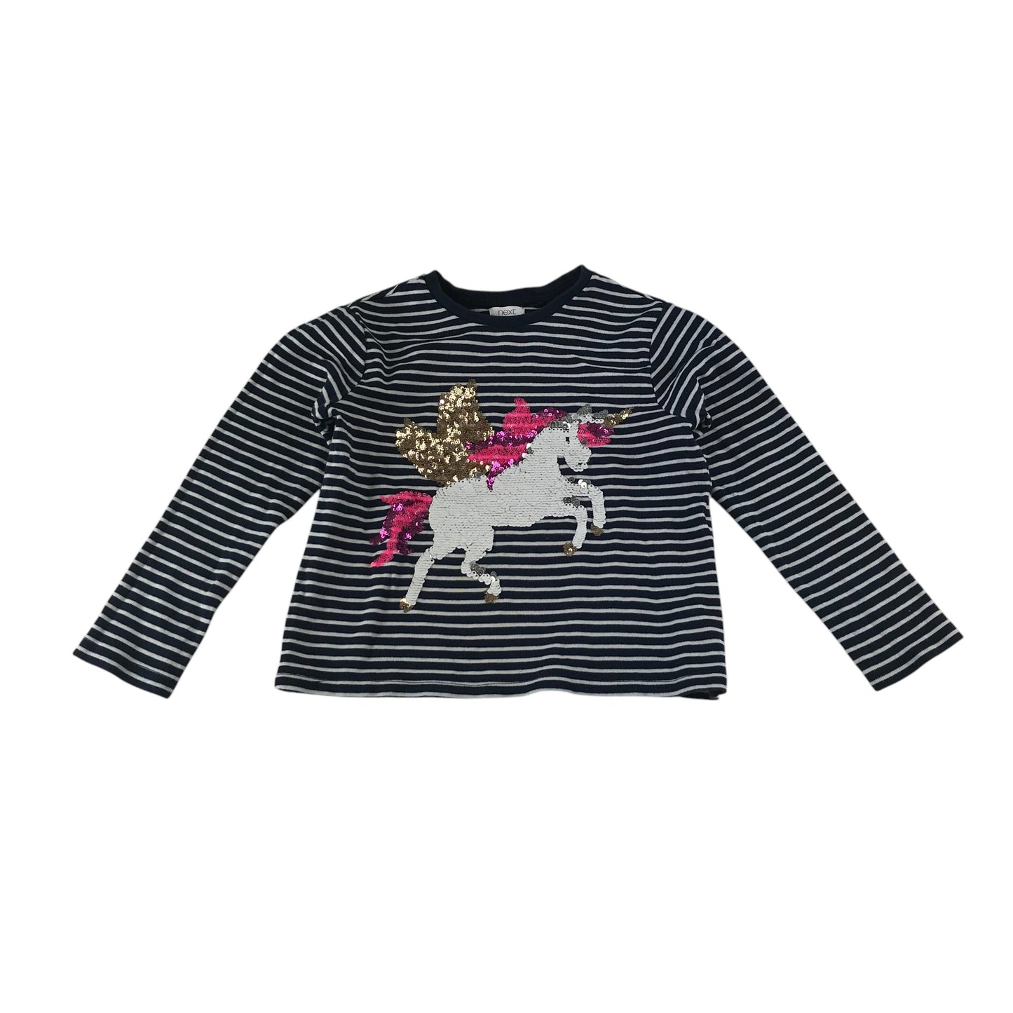Next t-shirt 4-5 years black and white stripy sequin unicorn cotton
