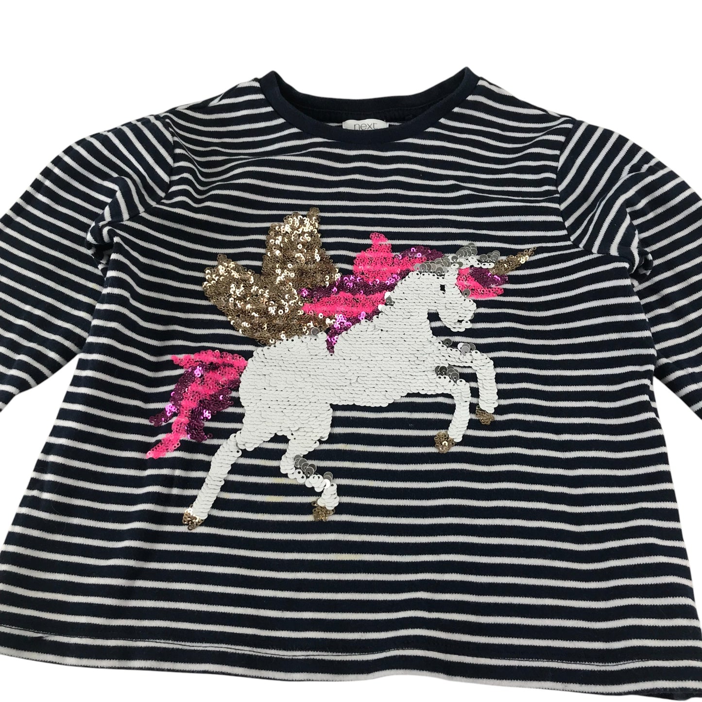 Next t-shirt 4-5 years black and white stripy sequin unicorn cotton