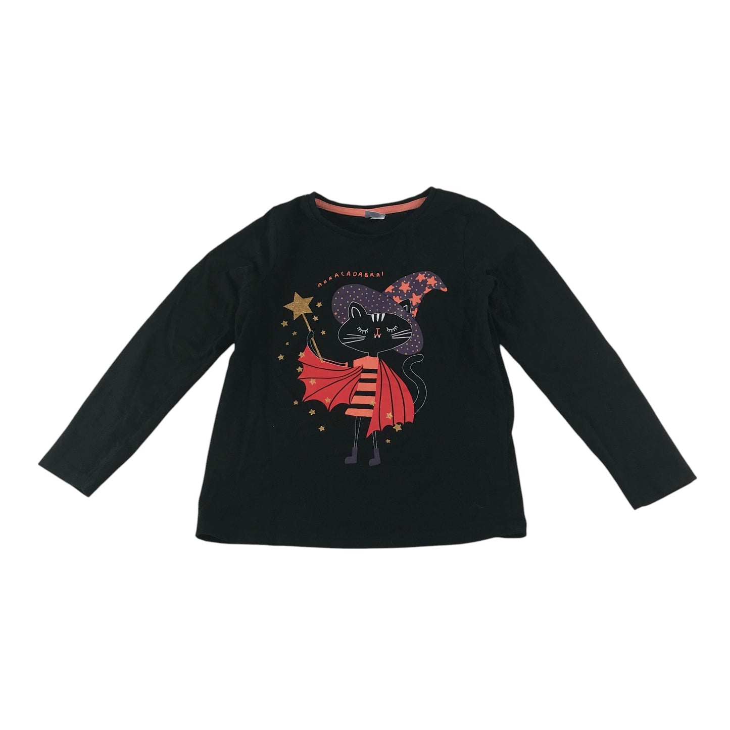 Poundland t-shirt 6-7 years black witch cat design print