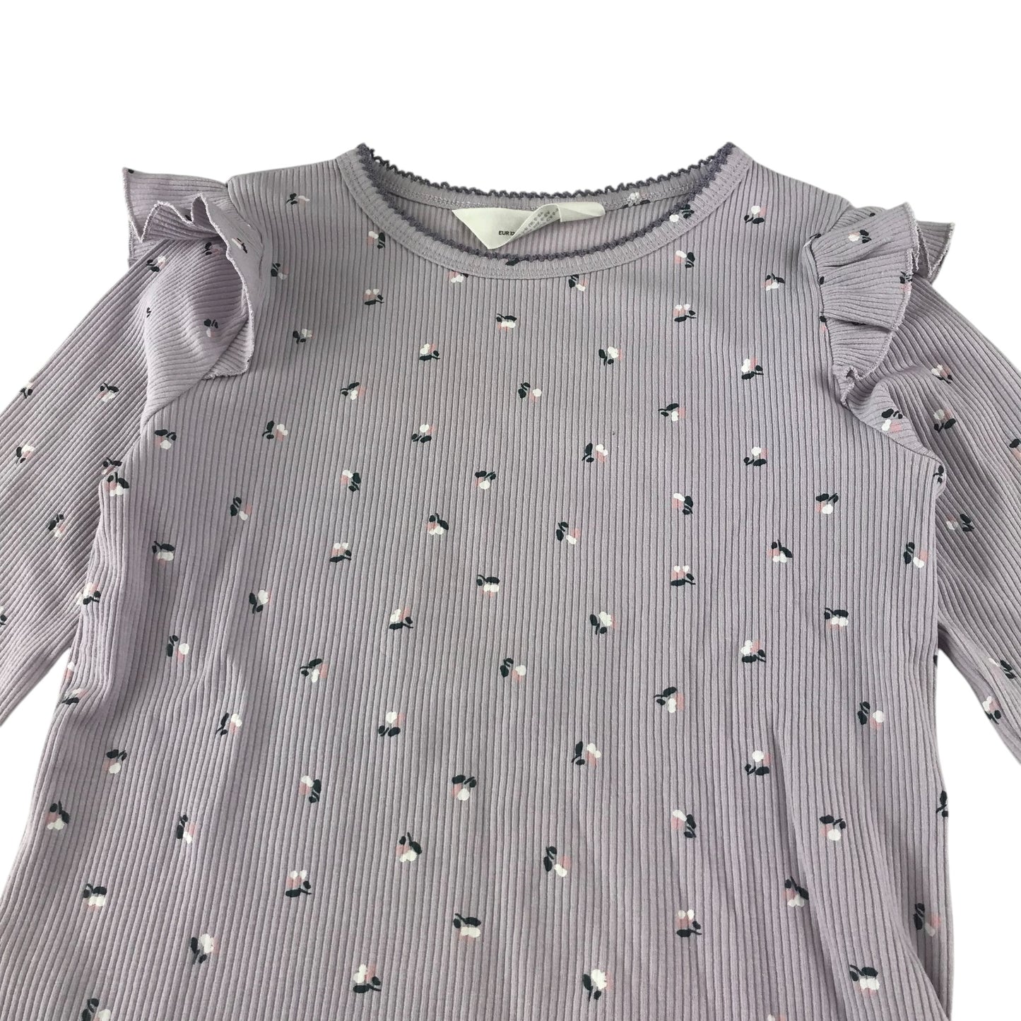 H&M t-shirt 7-8 years purple floral print frilled shoulders cotton