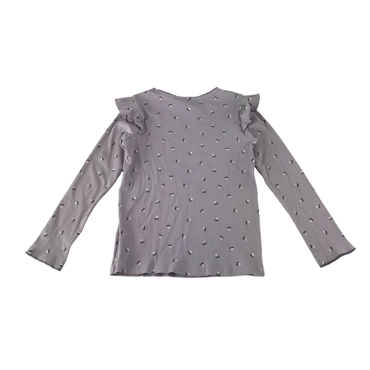 H&M t-shirt 7-8 years purple floral print frilled shoulders cotton