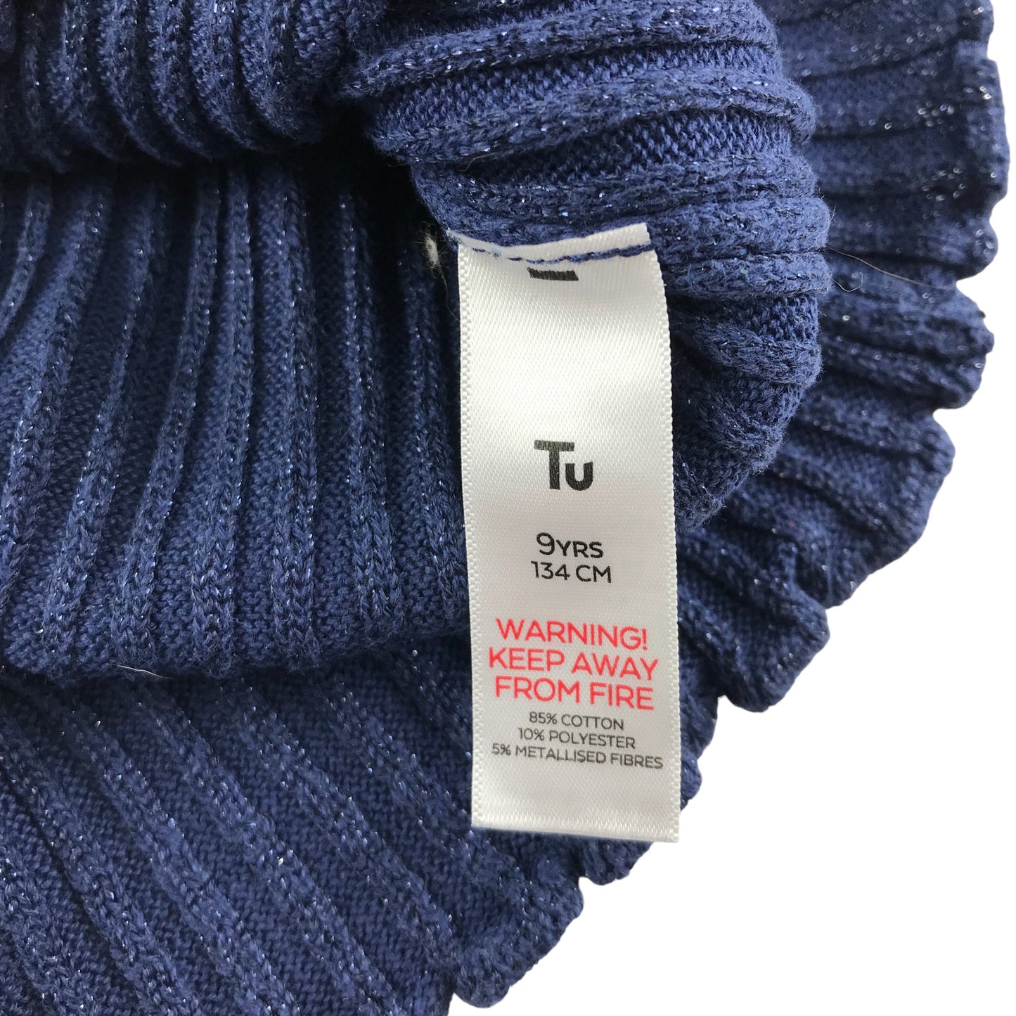 Tu t-shirt 8-9 years navy glittery ribbed texture