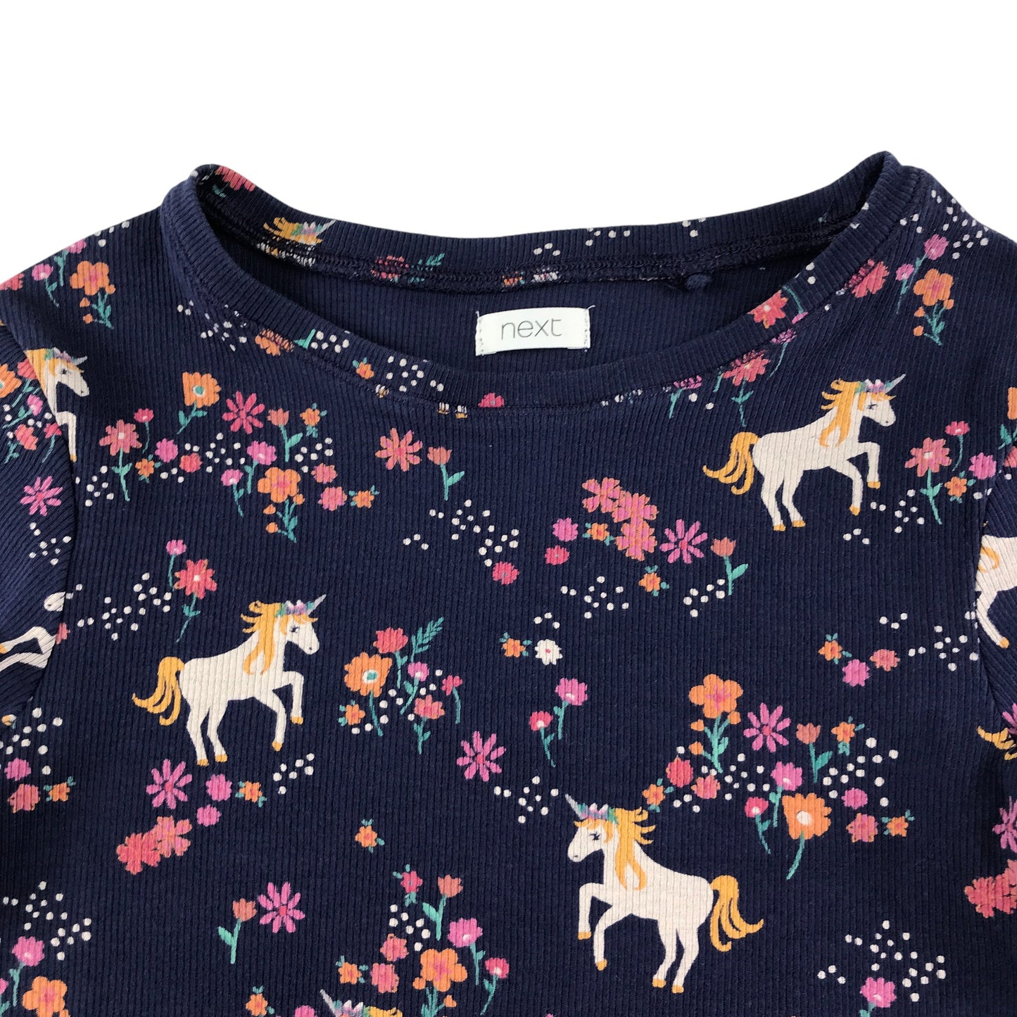 Next t-shirt 7-8 years navy floral unicorn graphic tee