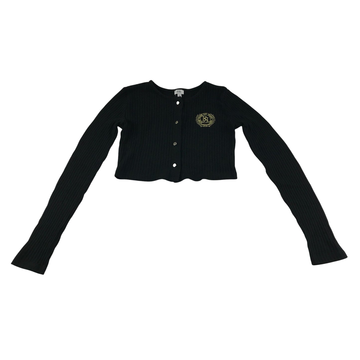 River Island cardigan 9-10 years black cropped ribbed texture