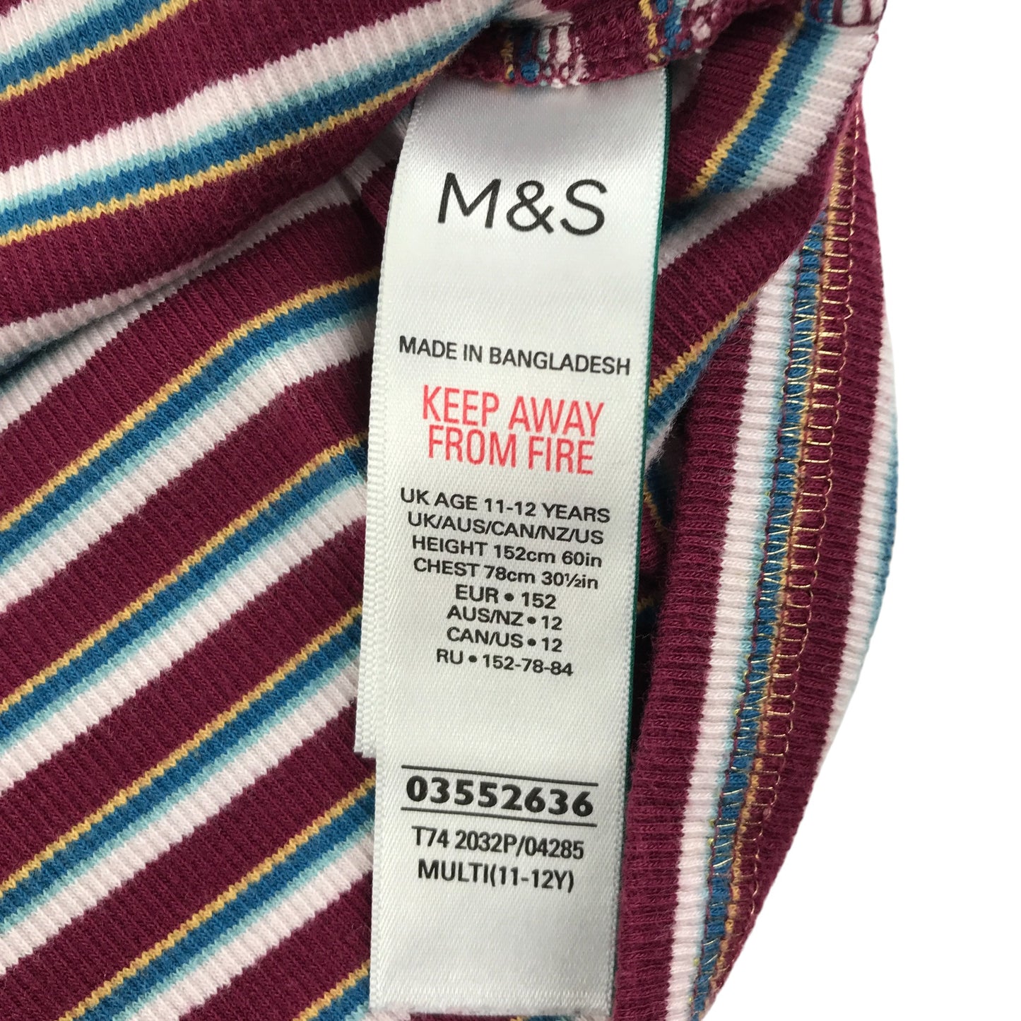M&S Jumper 11-12 years burgundy blue with blue and white stripy