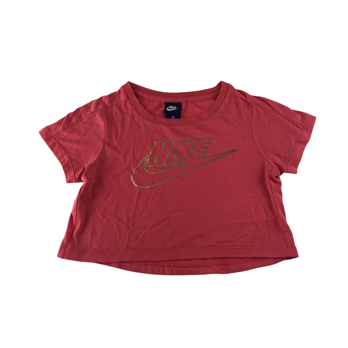 Nike t-shirt 10-11 years pink with large gold logo cropped