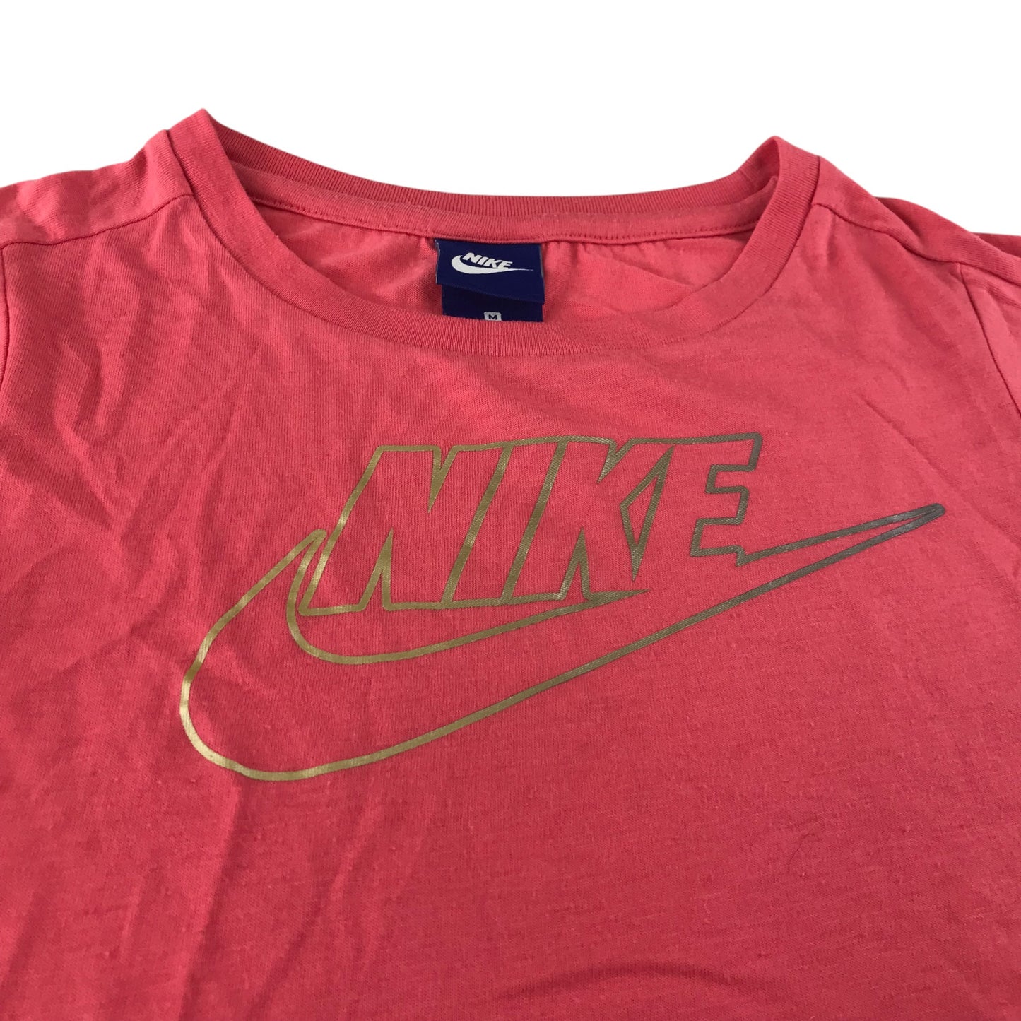 Nike t-shirt 10-11 years pink with large gold logo cropped