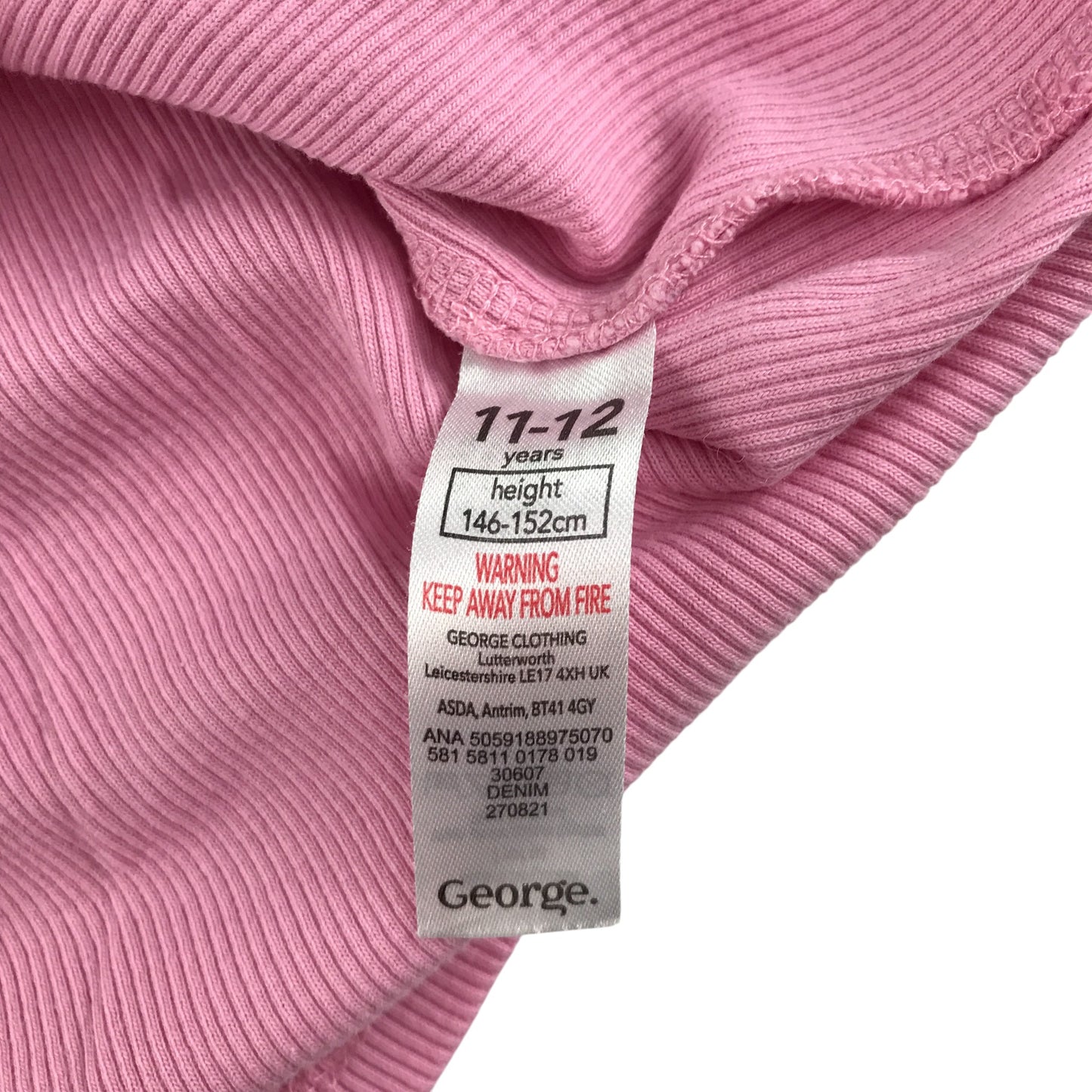 George t-shirt 11-12 years pink plain ribbed texture cotton