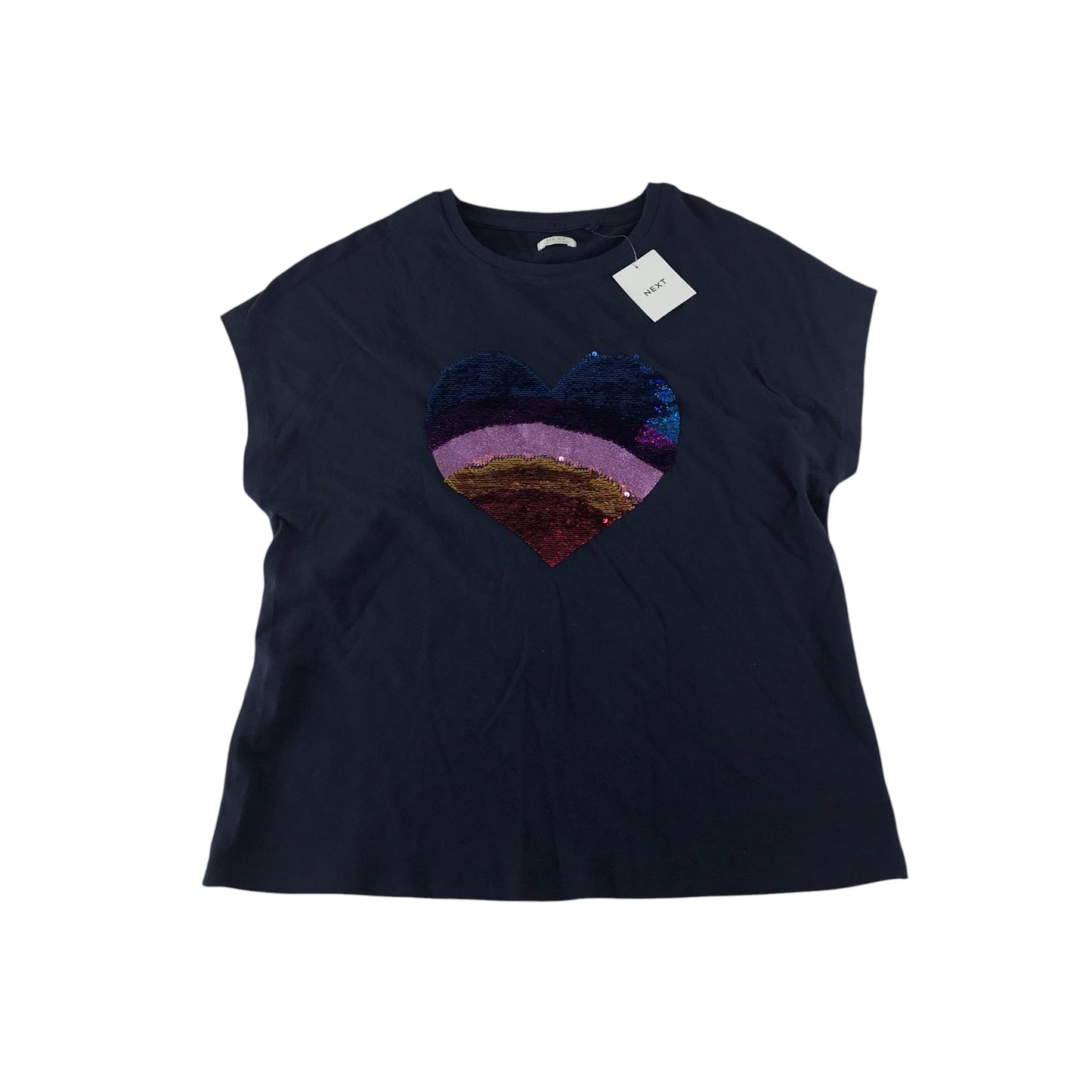 Next t-shirt 11-12 years navy sequin love heart reversible cotton