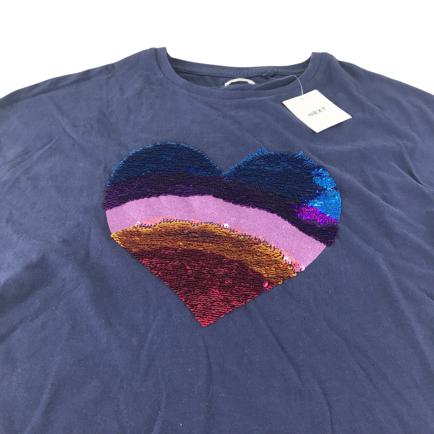 Next t-shirt 11-12 years navy sequin love heart reversible cotton