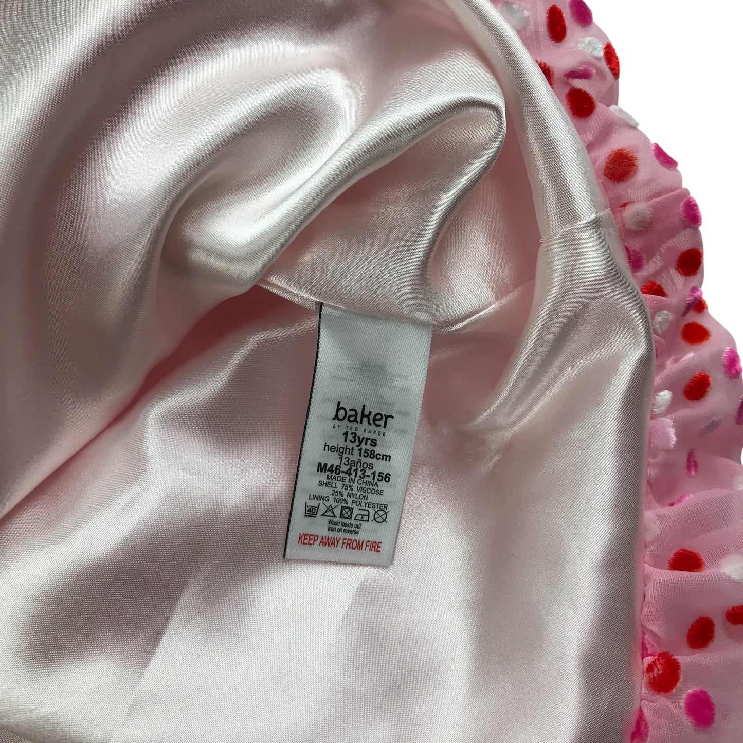Baker dress 12-13 years pink flock spot design