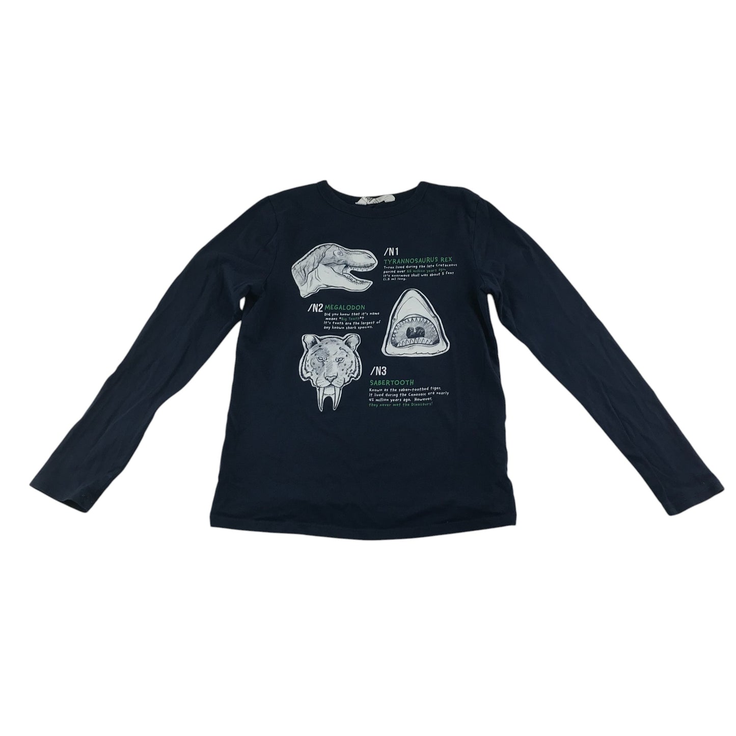 H&M t-shirt 9-10 years navy extinct dinosaurs graphic