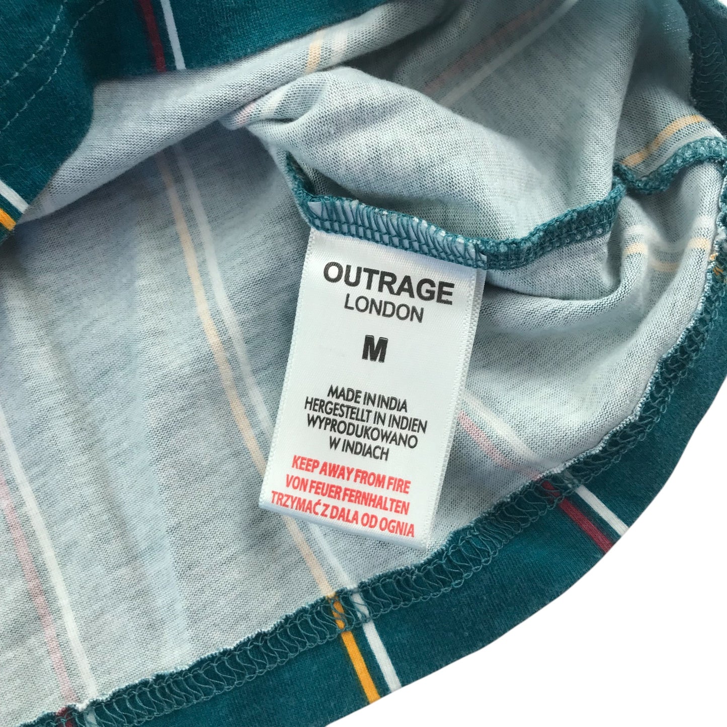 Outrage London t-shirt men's M green stripy design cotton