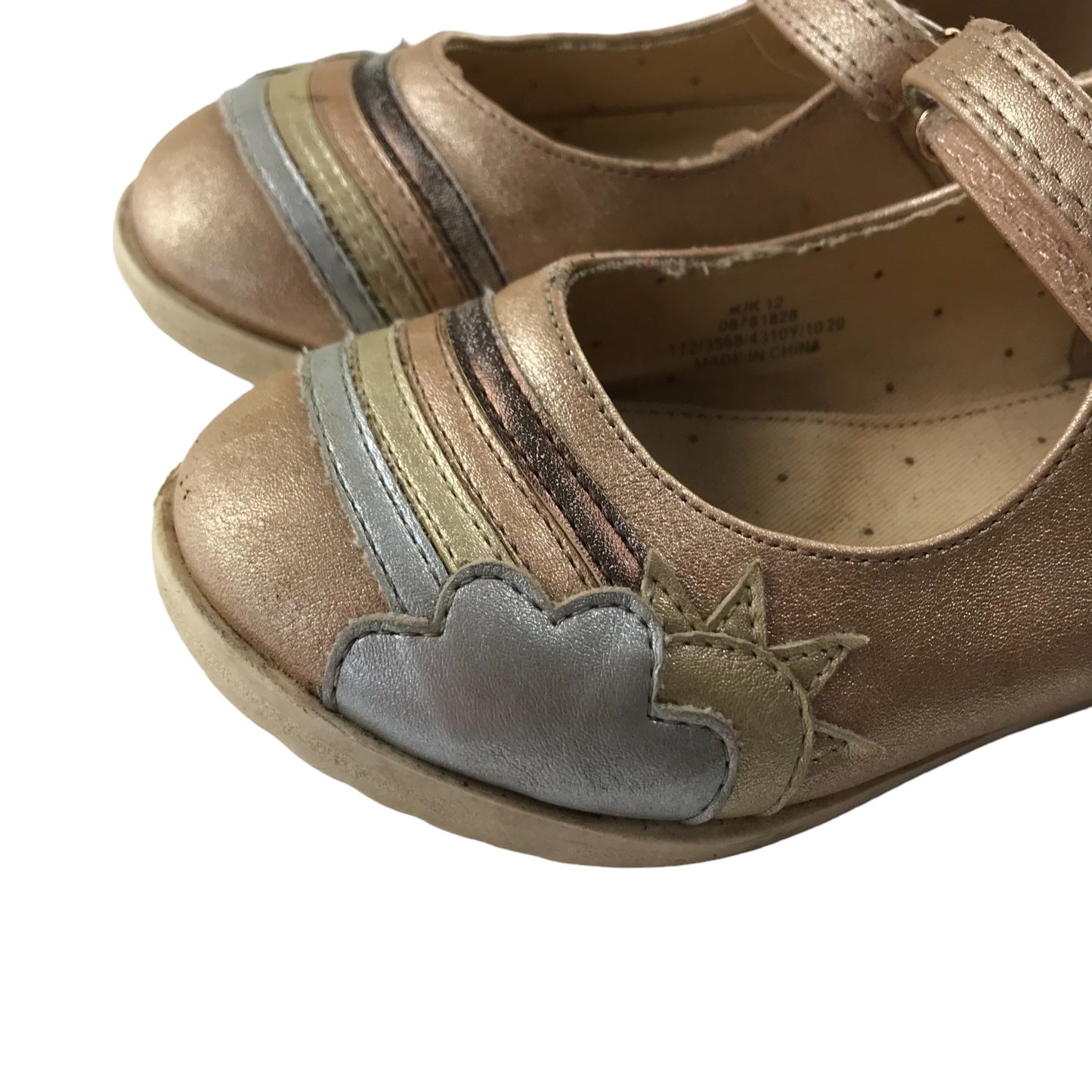M&S Pumps Shoe Size 12 Junior Gold with Rainbow Clouds and Sun