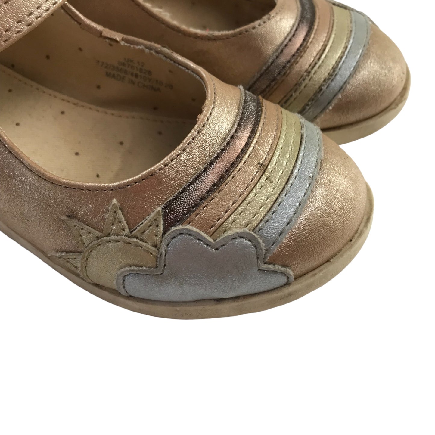 M&S Pumps Shoe Size 12 Junior Gold with Rainbow Clouds and Sun