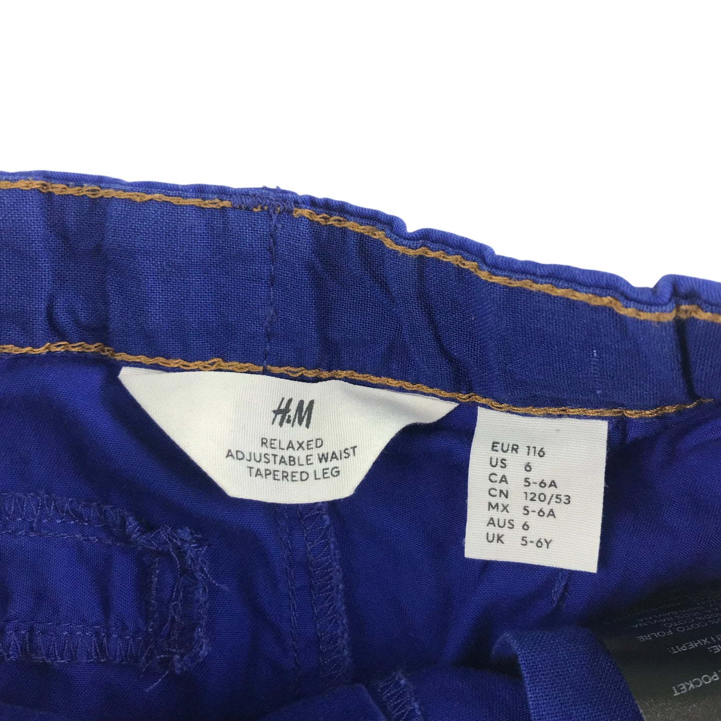 H&M trouser 5-6 years blue plain adjustable waist cotton