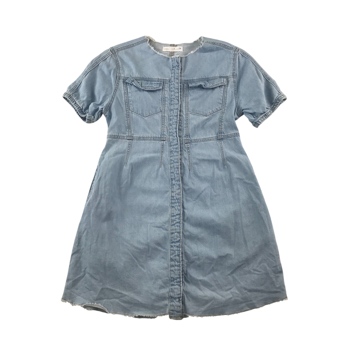 Zara dress 8-9 years blue denim plain ripped neckline cotton