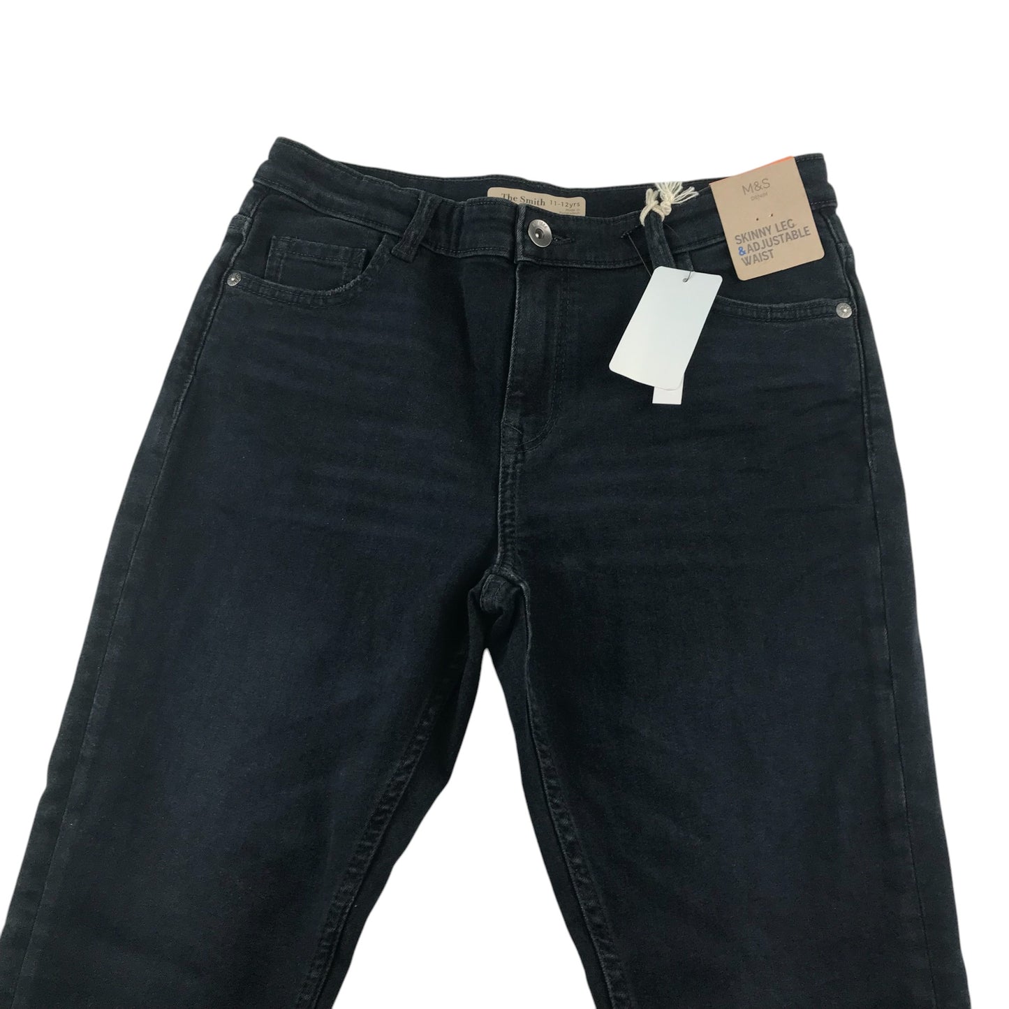 M&S trouser 11-12 years navy denim skinny leg and adjustable waist