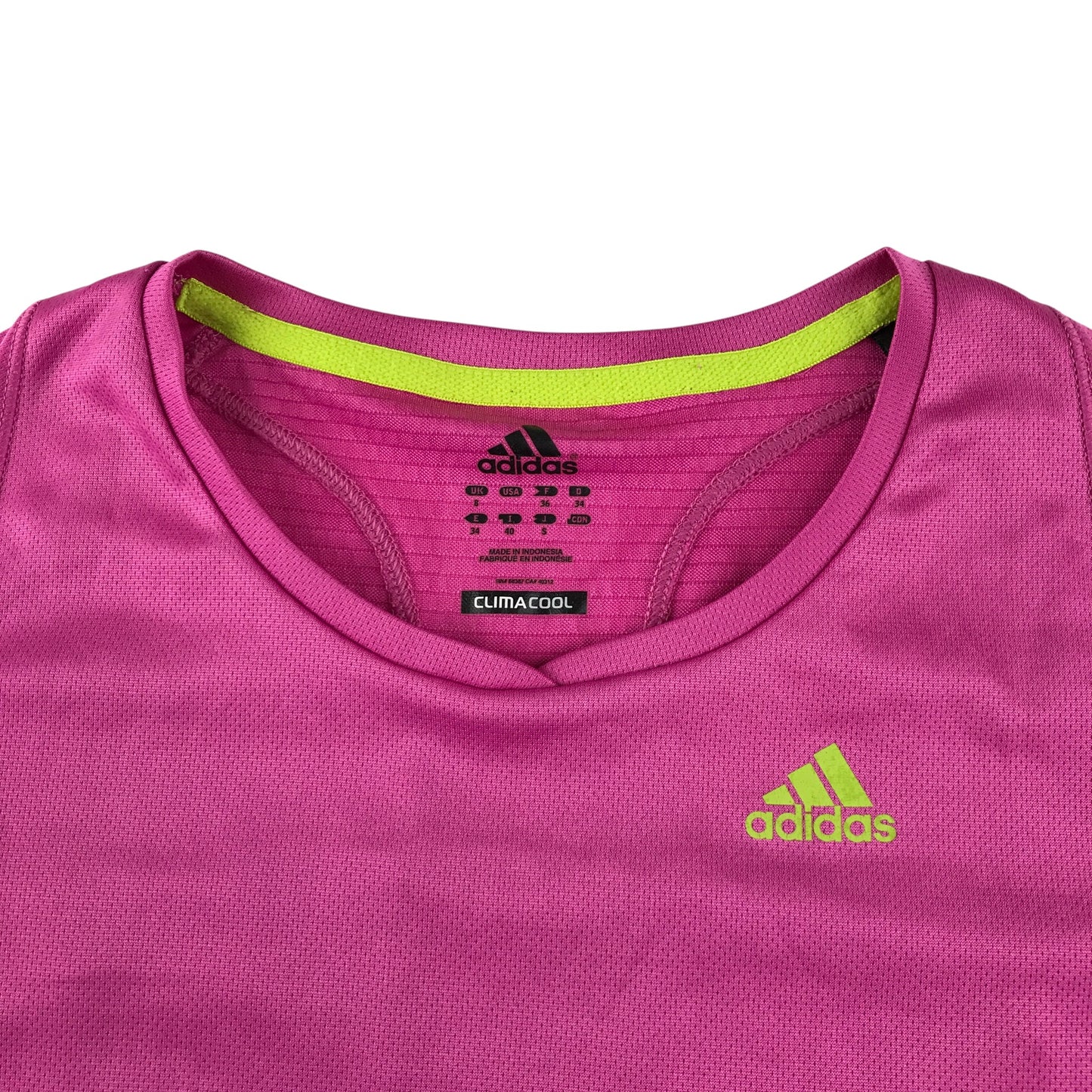 Adidas sport top women's XS pink with neon green logo and detailing Supernova