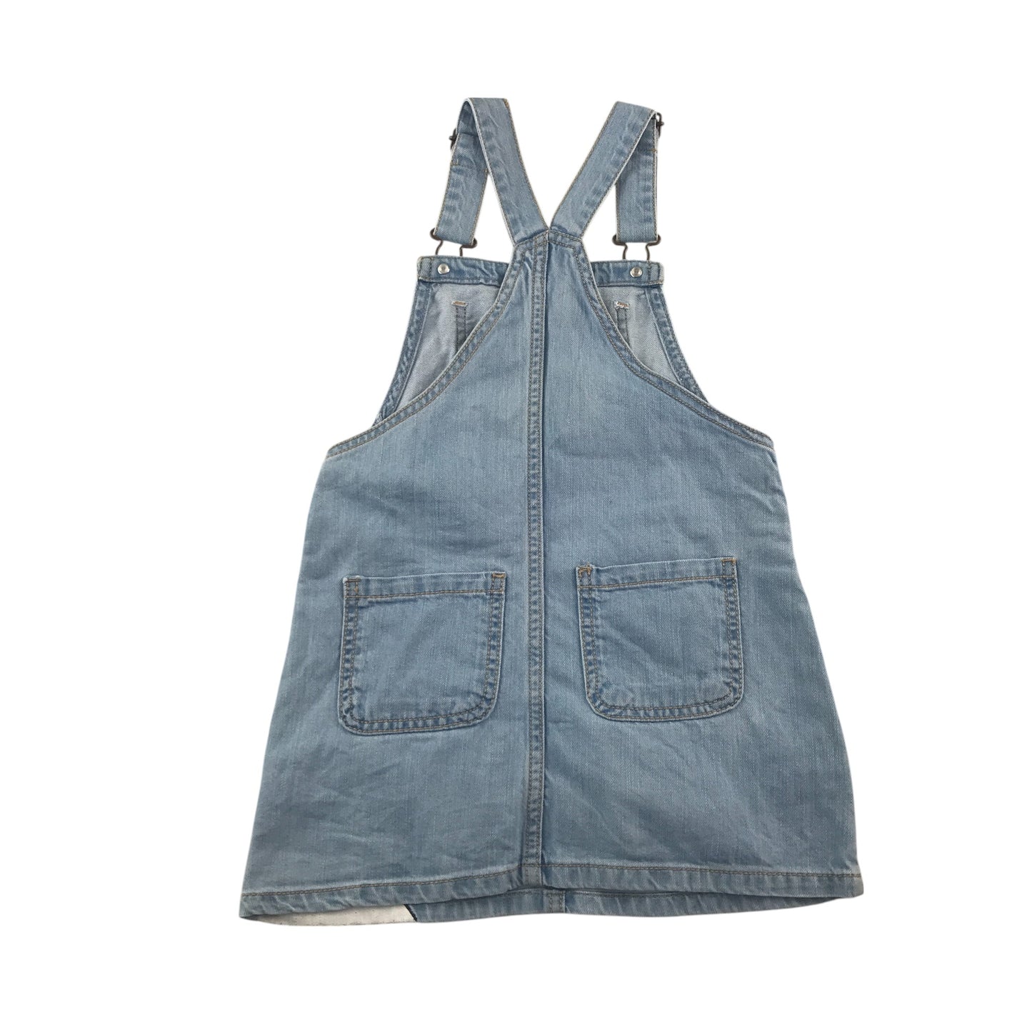 Next dungaree dress 5-6 years blue denim with Minnie Mouse and Daisy Duck cotton