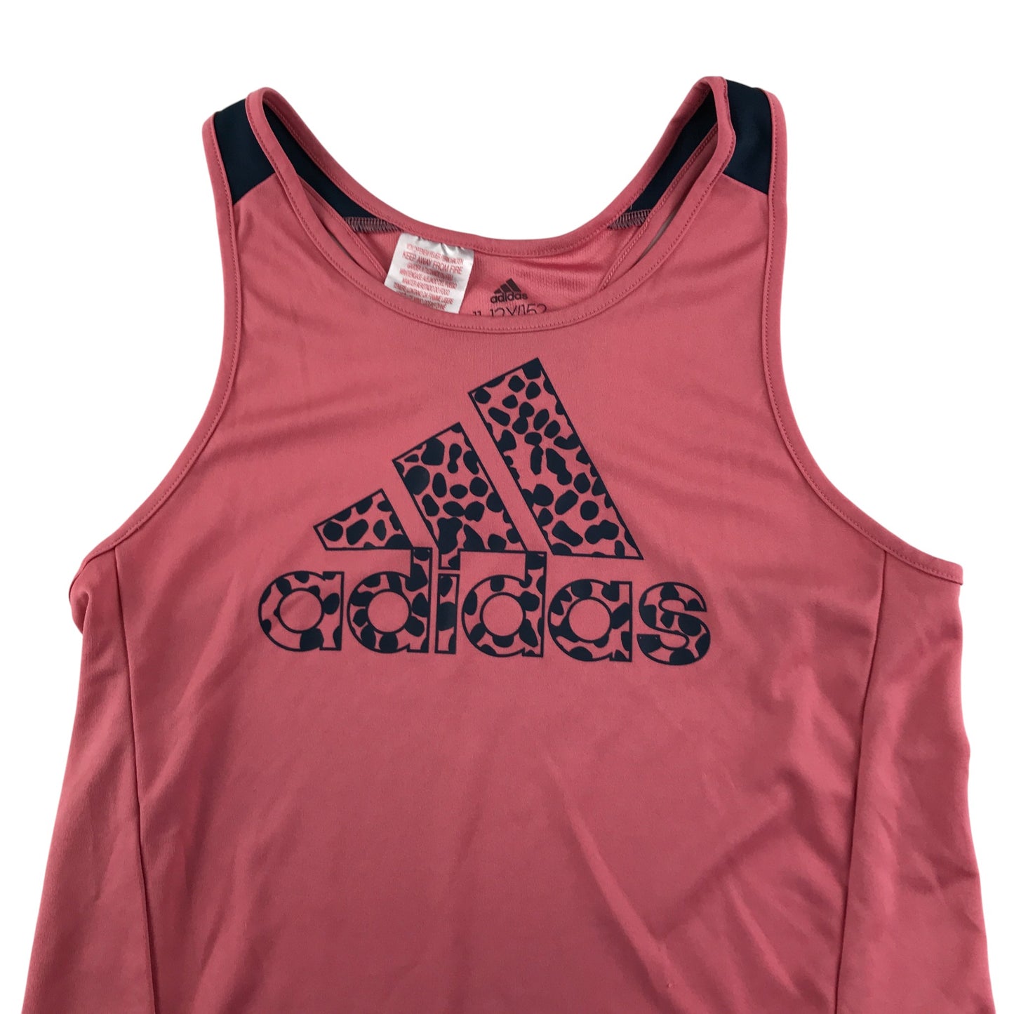 Adidas sport top 11-12 years pink large animal print logo tank top
