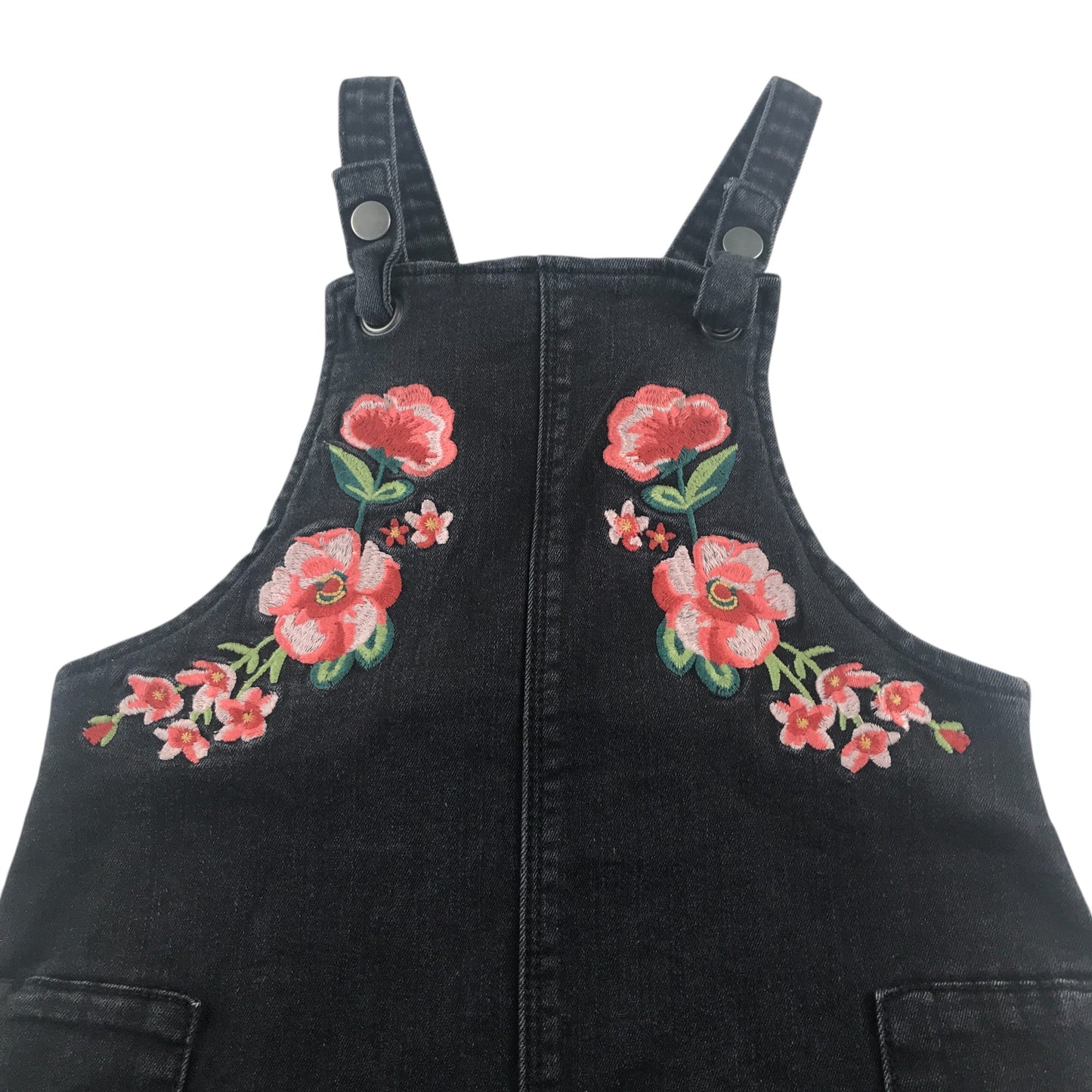 Tu dungaree dress 4-5 years black with embroidered roses