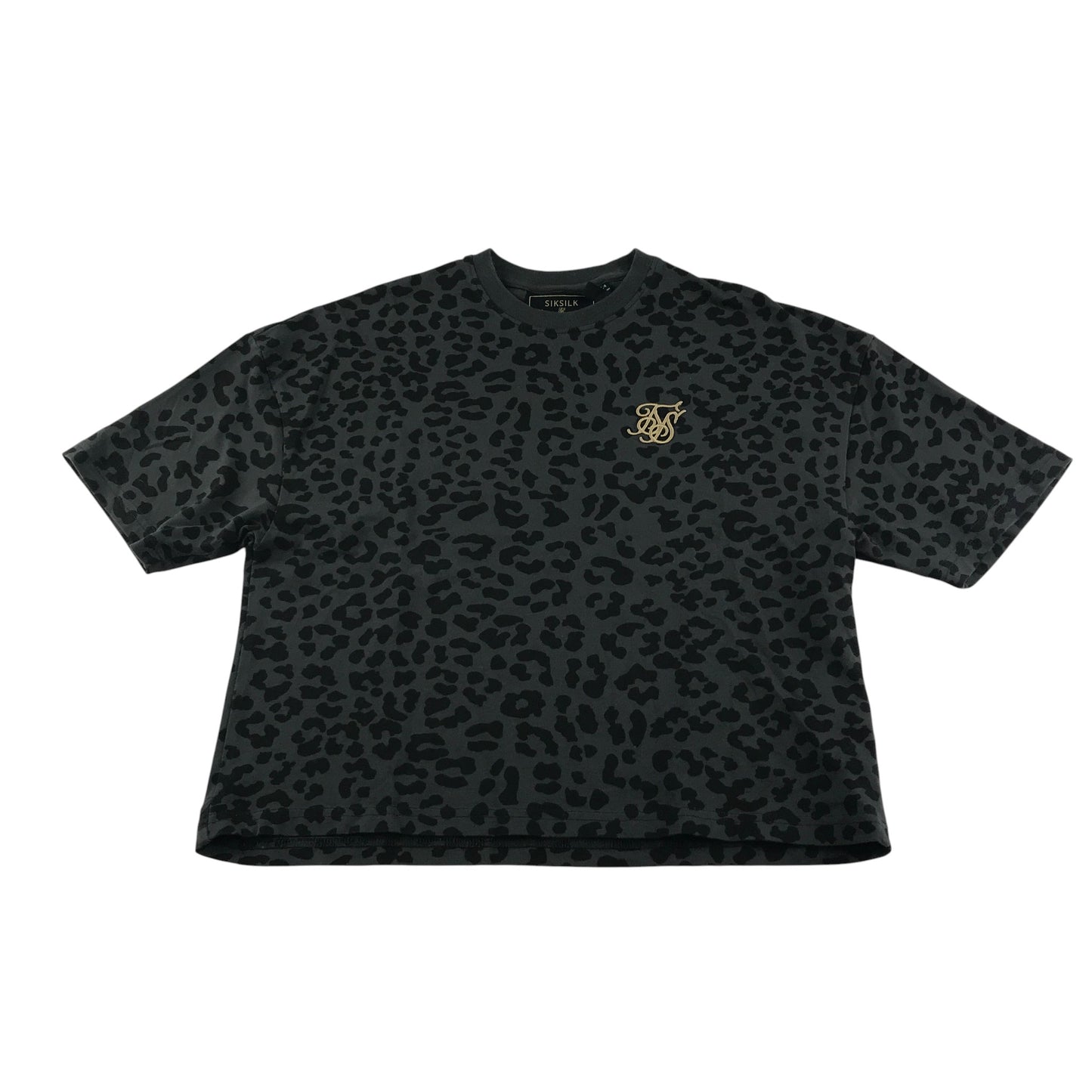 Sik Silk T-shirt women's size 4 grey and black animal print with logo