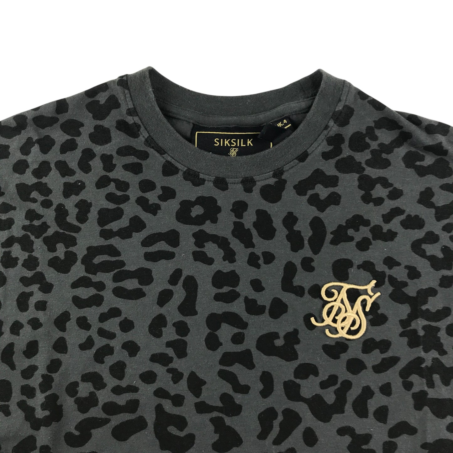 Sik Silk T-shirt women's size 4 grey and black animal print with logo