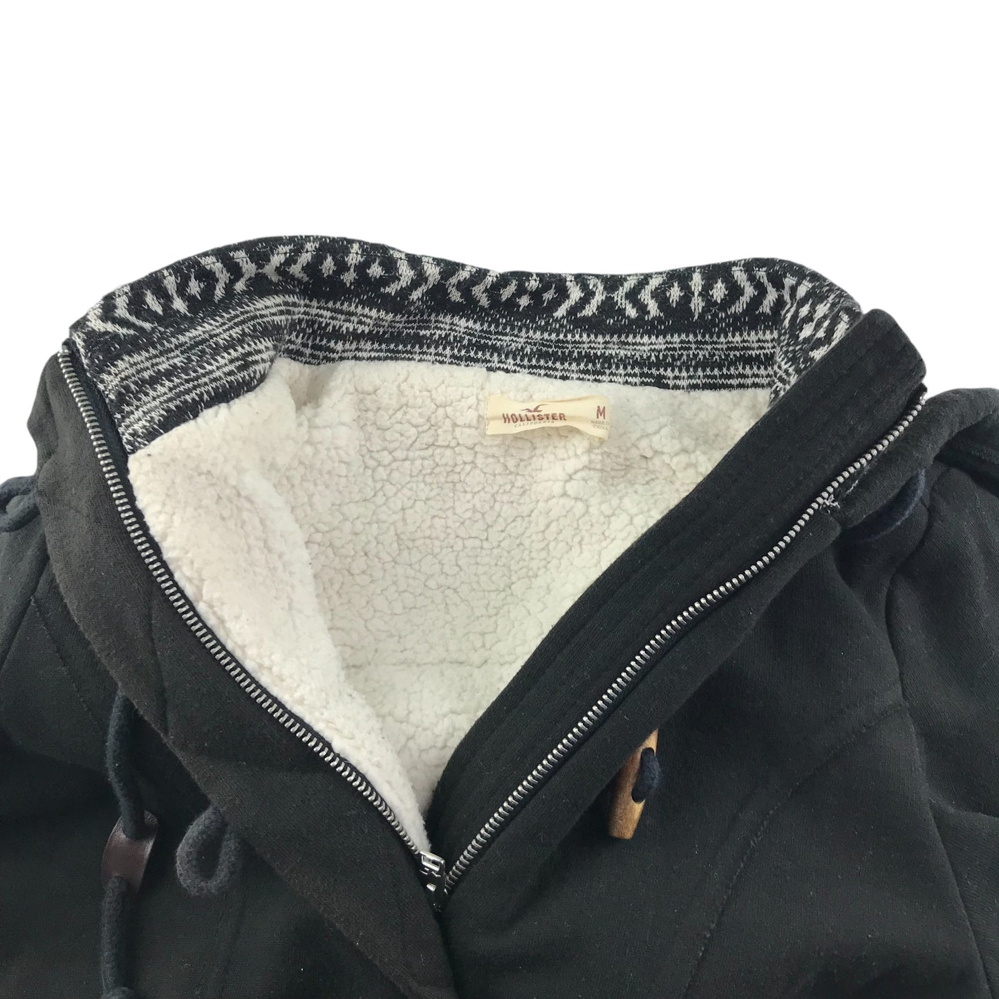 Hollister Coat Jacket Women's M Black Fluffy Interior