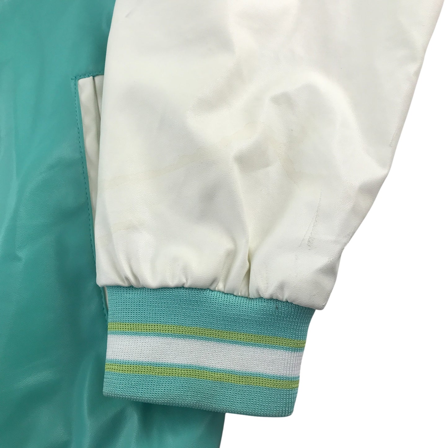 Baseball jacket size women's size M turquoise and white California embroidery faux leather