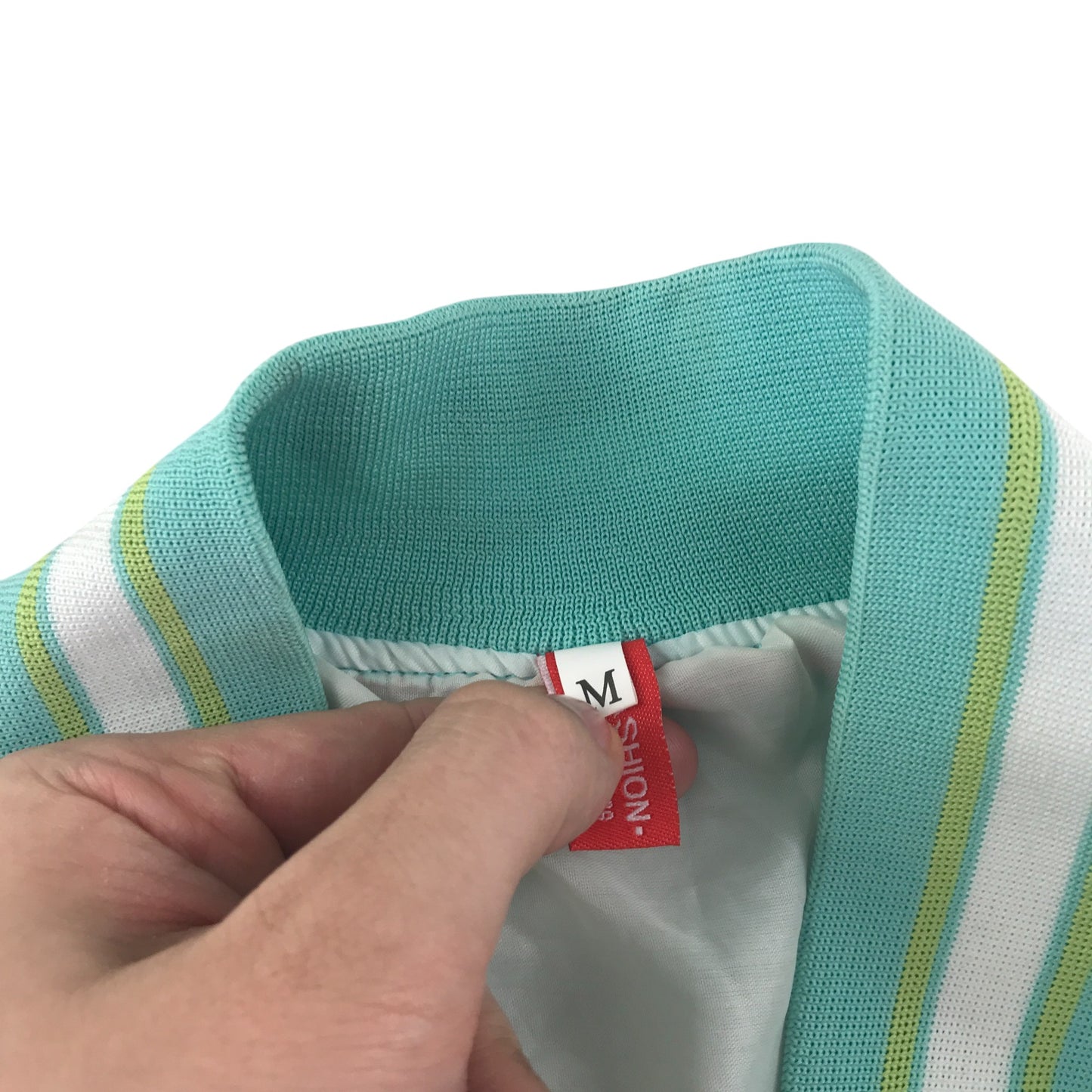 Baseball jacket size women's size M turquoise and white California embroidery faux leather