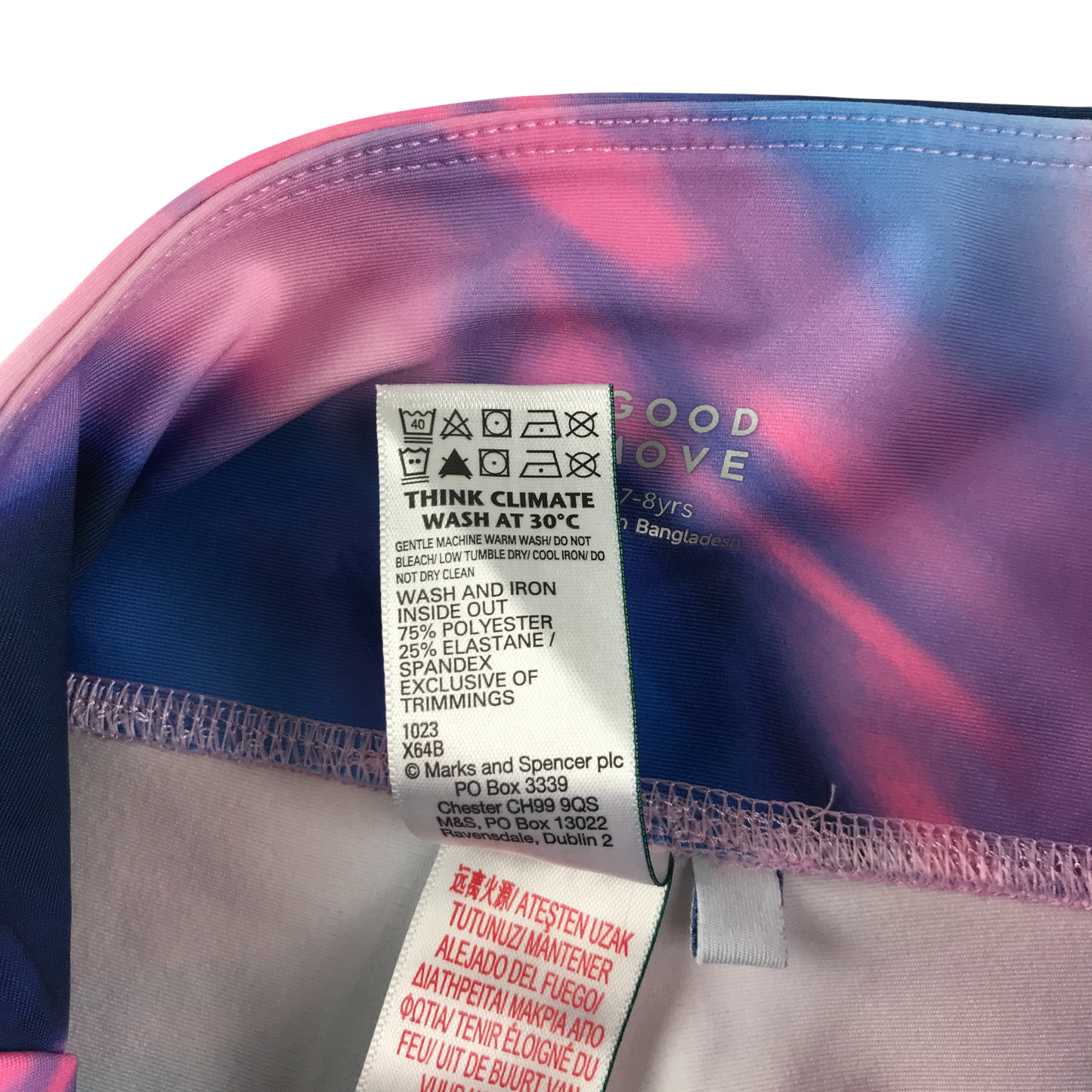 M&S Sport Leggings 7-8 Years Pink Blue Pattern