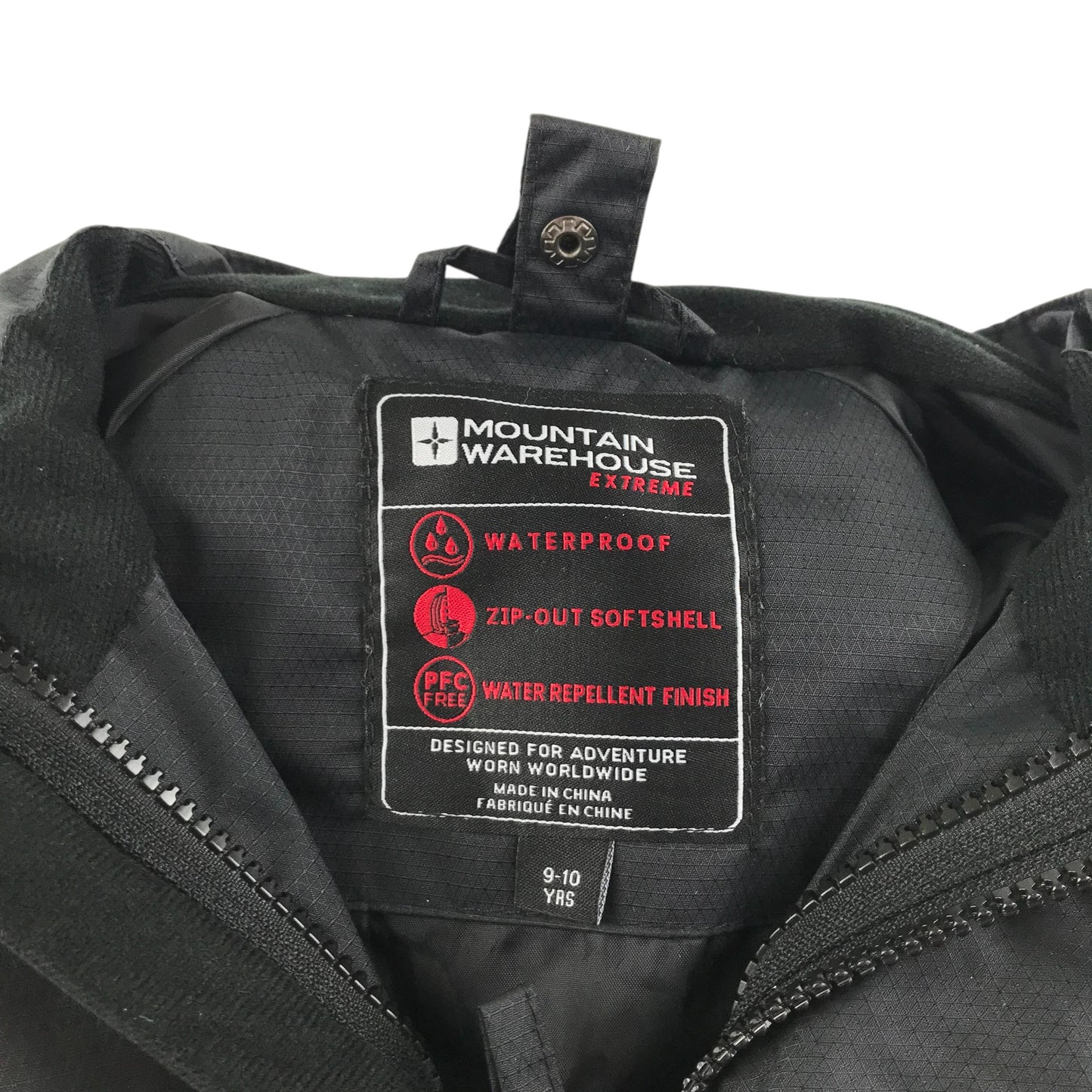 Mountain Warehouse light jacket 9-10 years black waterproof water repellent finish
