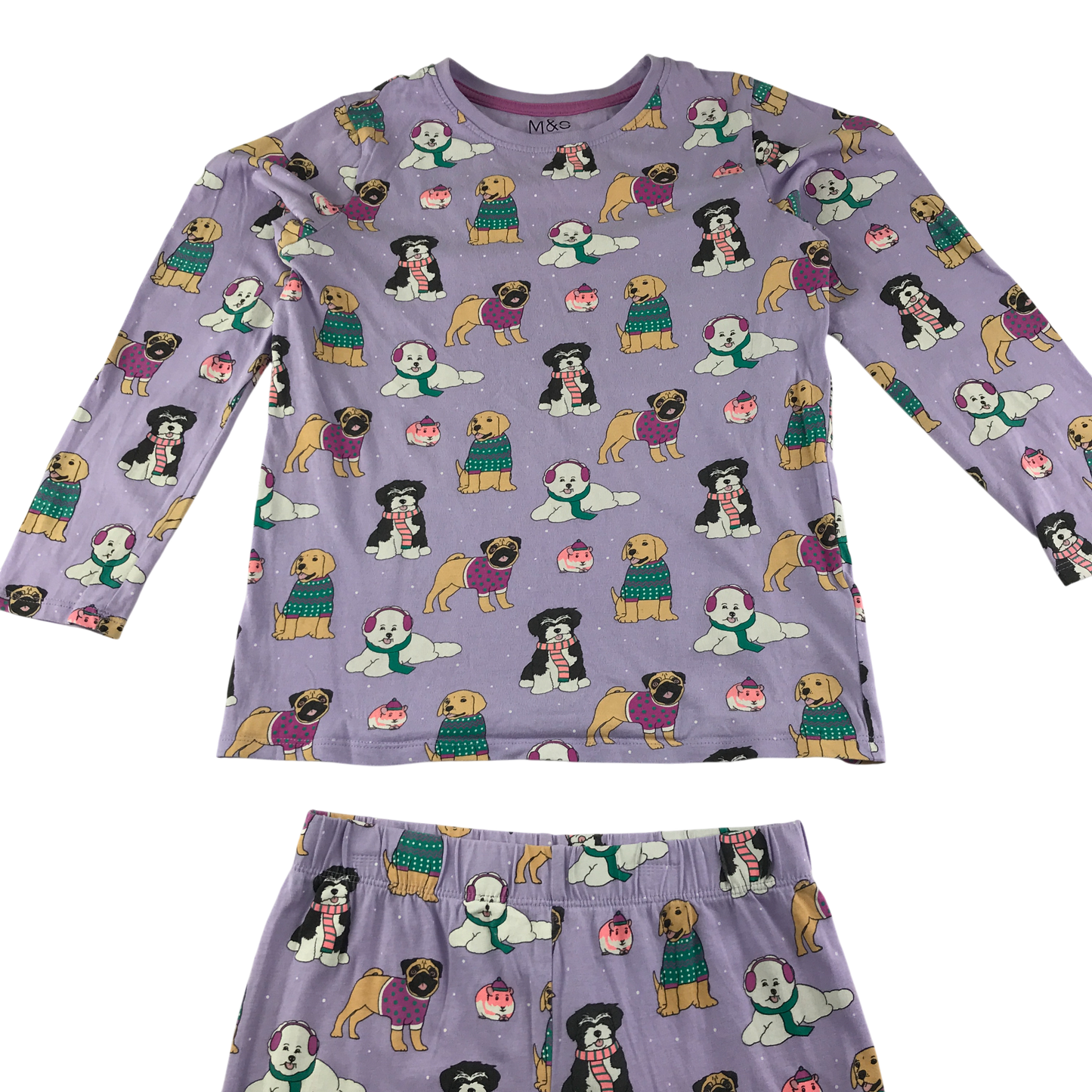 M&S Pyjama Set 9-10 Years Lilac Dog Pattern Cotton