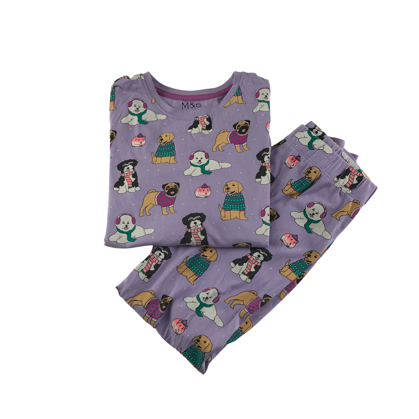 M&S Pyjama Set 9-10 Years Lilac Dog Pattern Cotton