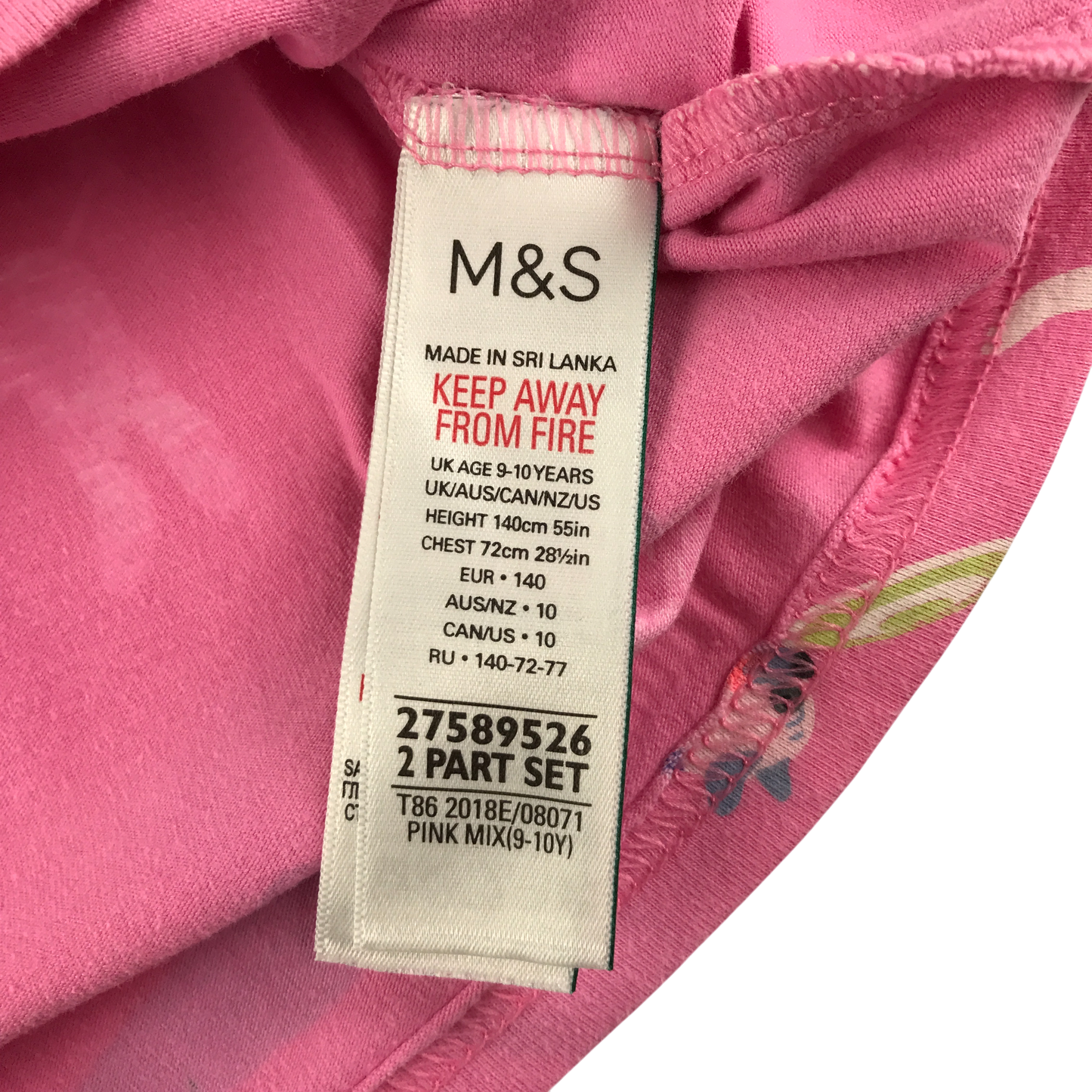 M&S Pyjama Set 9-10 Years Pink Dog Pattern Cotton