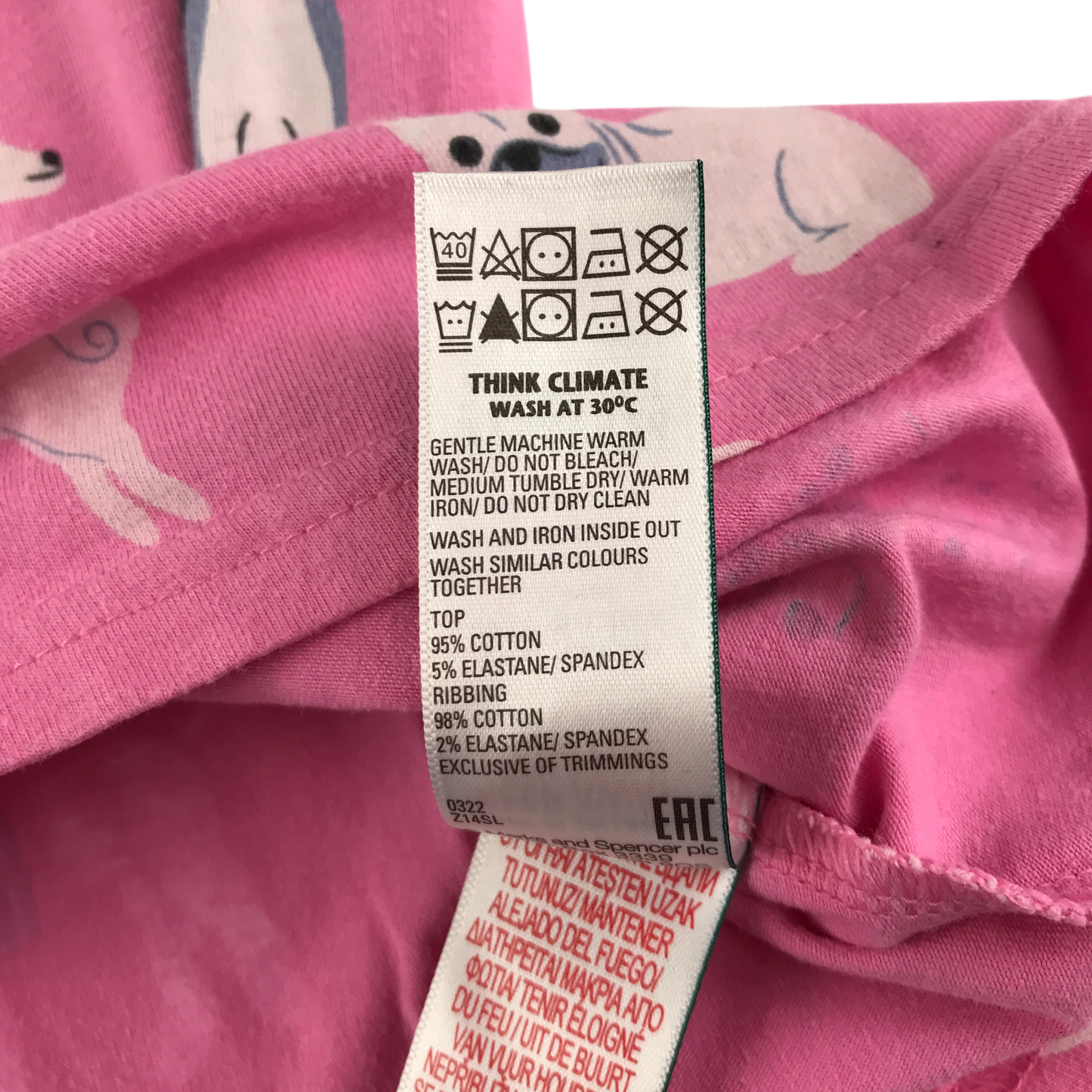 M&S Pyjama Set 9-10 Years Pink Dog Pattern Cotton