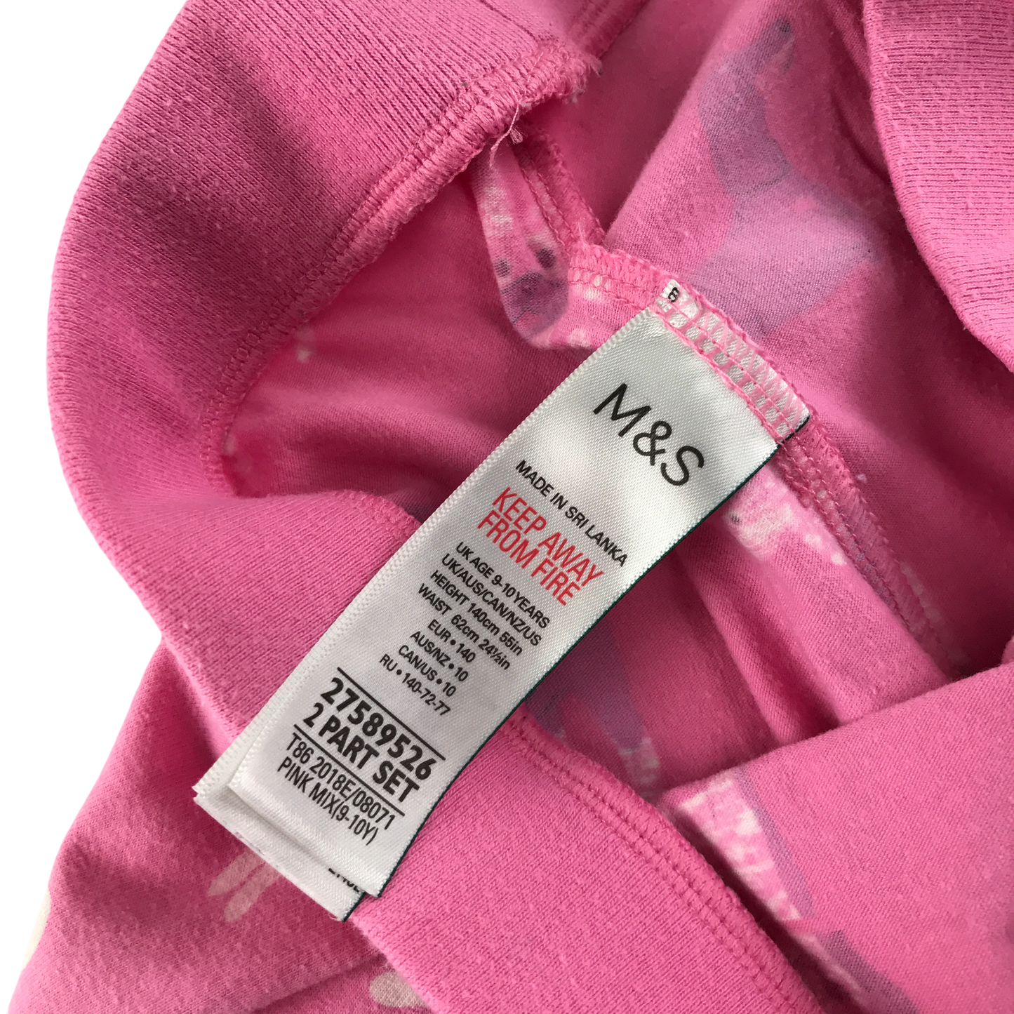 M&S Pyjama Set 9-10 Years Pink Dog Pattern Cotton