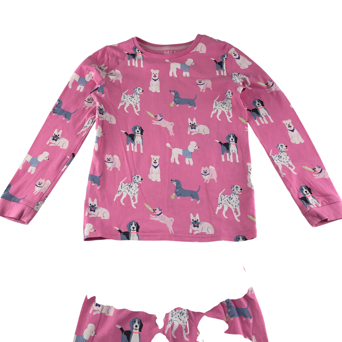 M&S Pyjama Set 9-10 Years Pink Dog Pattern Cotton