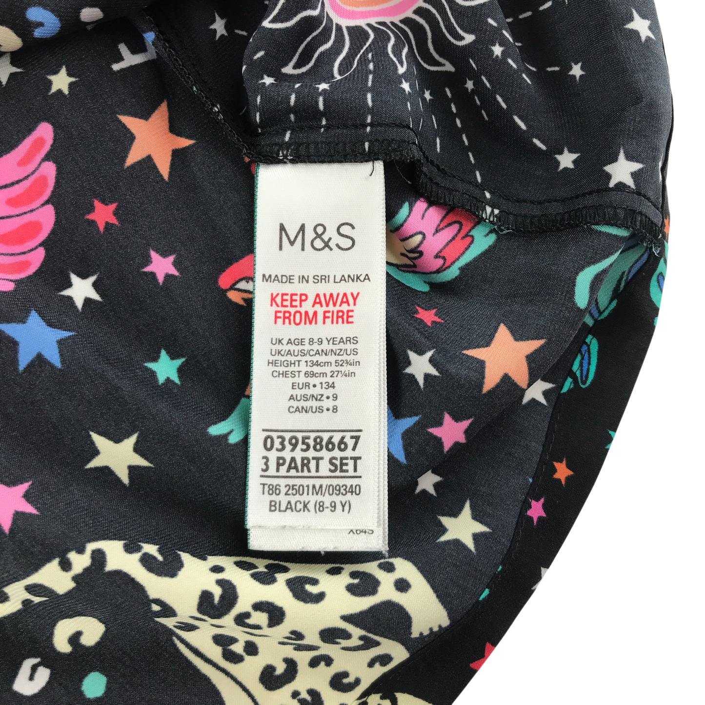 M&S Pyjama Set 8-9 Years Multicolour Star Animal Pattern Cotton