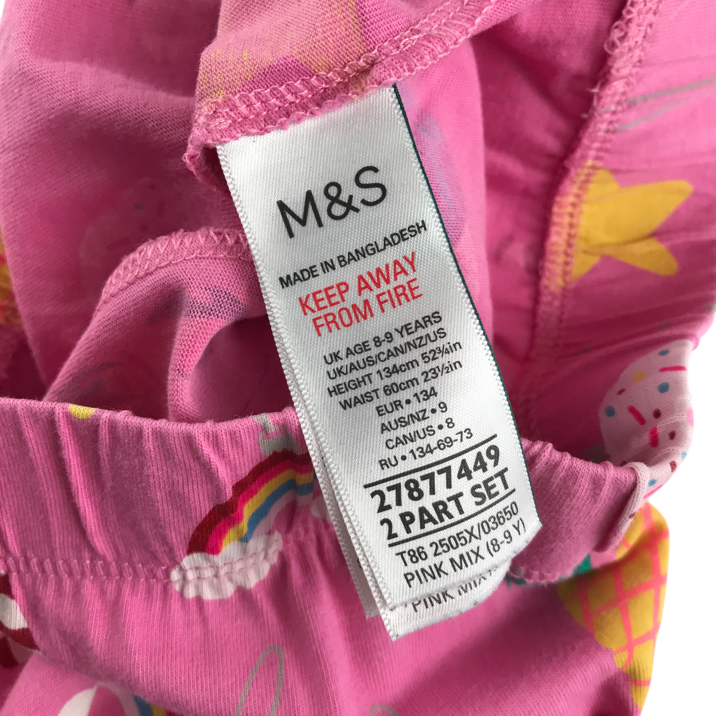 M&S Pyjama Set 8-9 Years Pink Animal Pattern Cotton