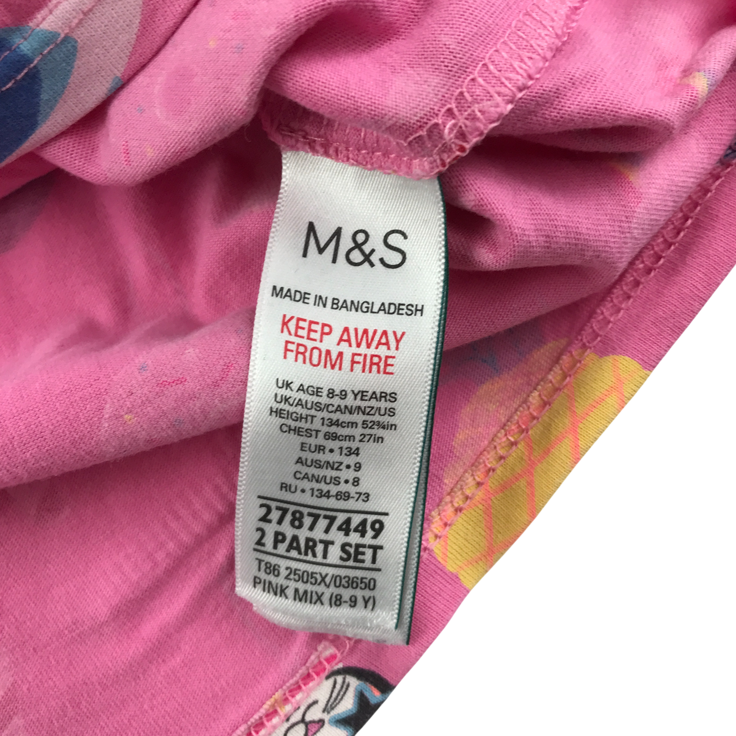 M&S Pyjama Set 8-9 Years Pink Animal Pattern Cotton