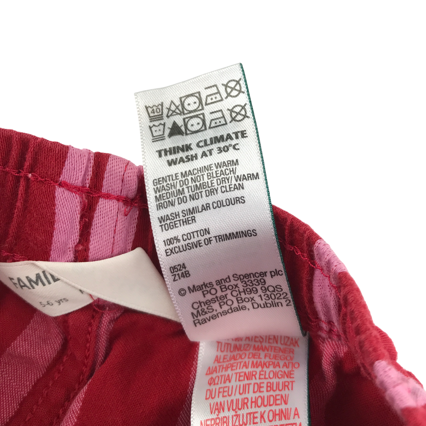 M&S Pyjama Set 5-6 Years Red Pink Stripe Cotton