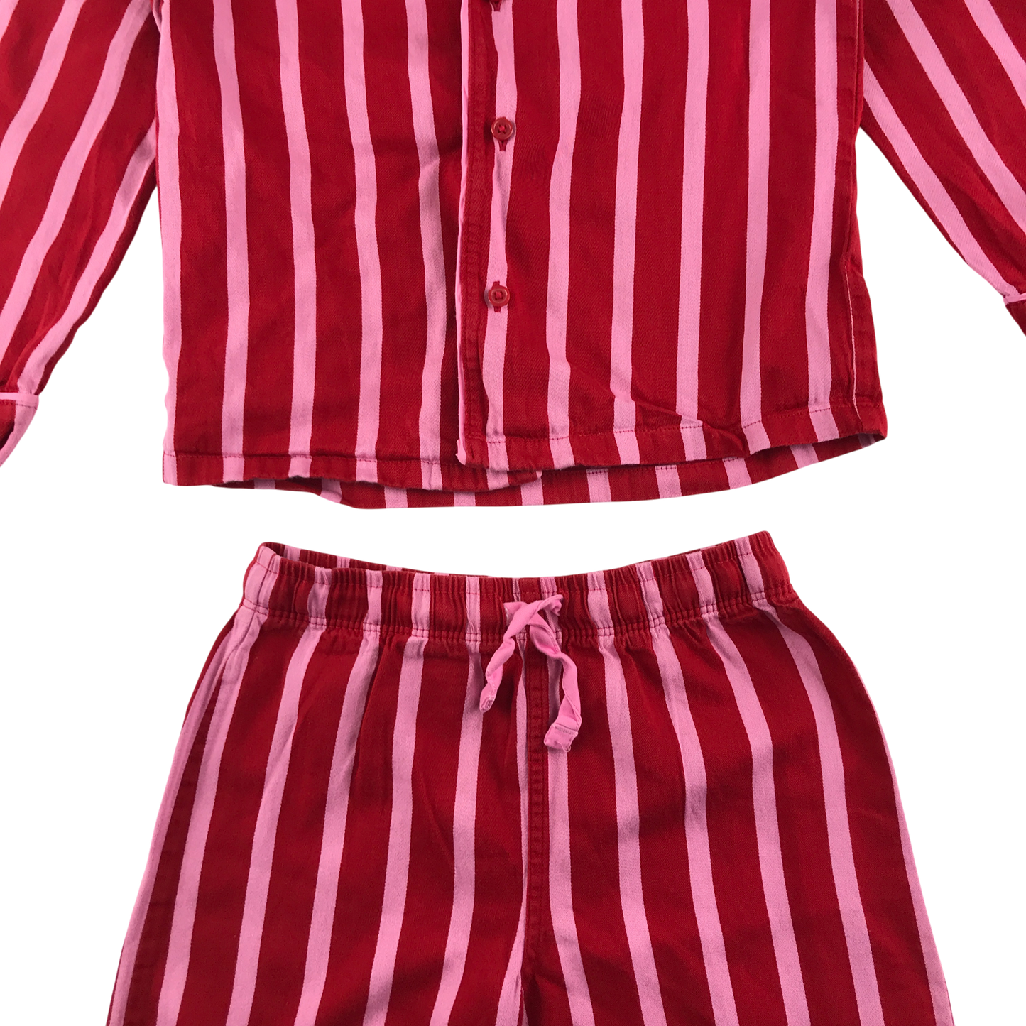 M&S Pyjama Set 5-6 Years Red Pink Stripe Cotton