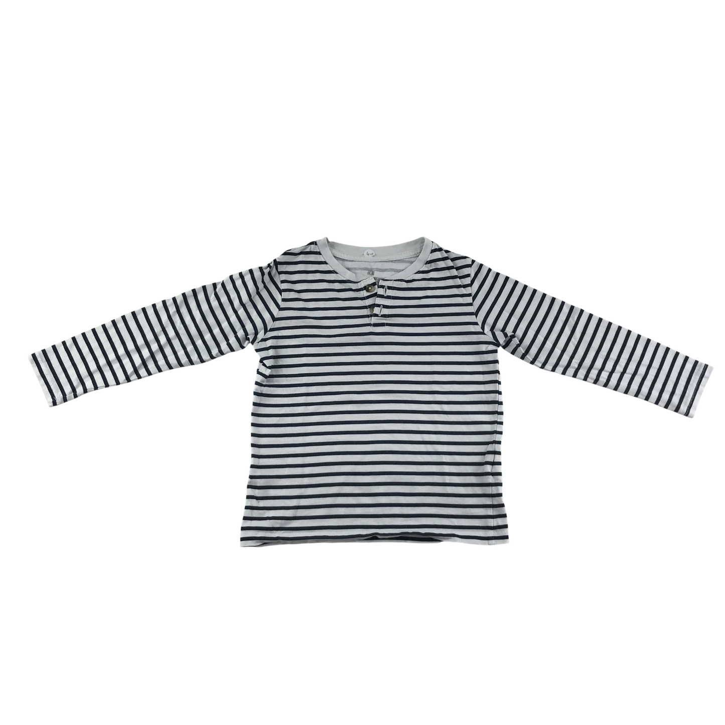 H&M T-Shirt 4-5 Years White Stripes Henley Long Sleeve Cotton