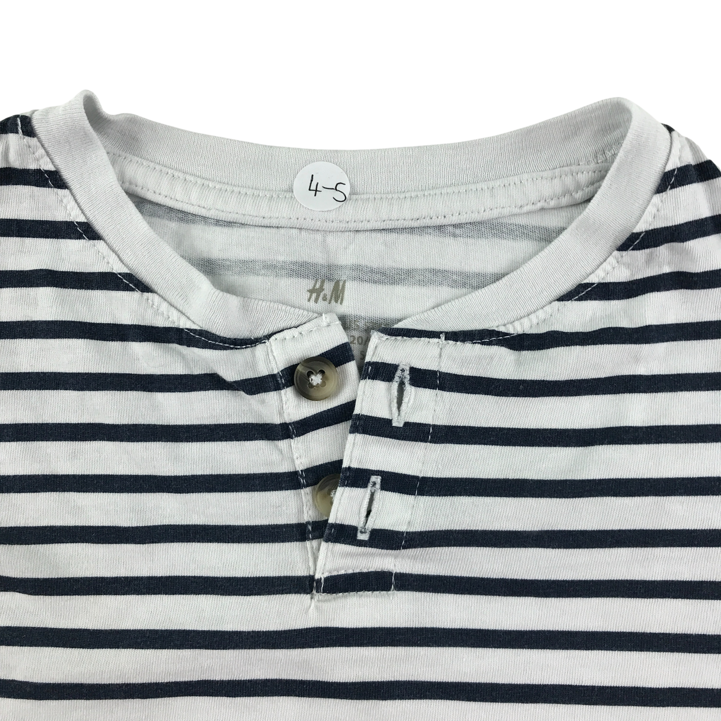 H&M T-Shirt 4-5 Years White Stripes Henley Long Sleeve Cotton