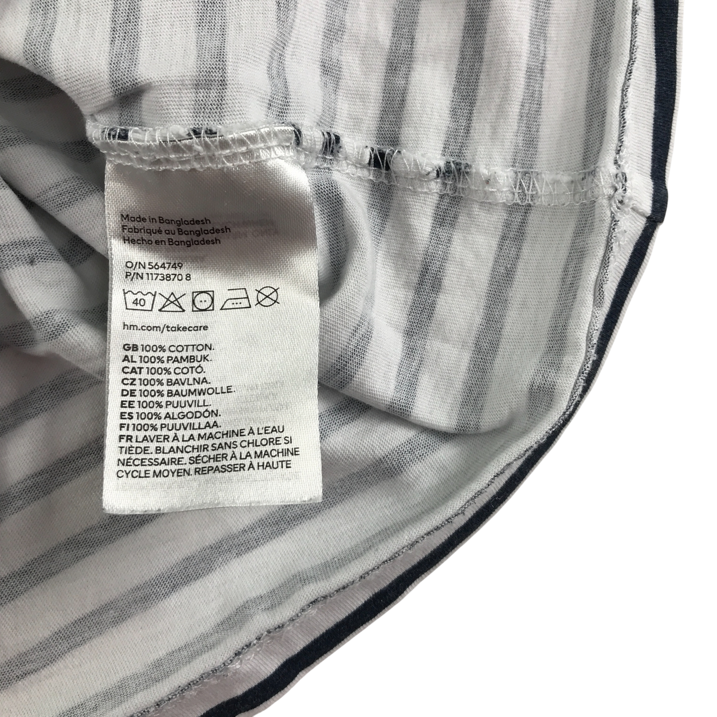 H&M T-Shirt 4-5 Years White Stripes Henley Long Sleeve Cotton