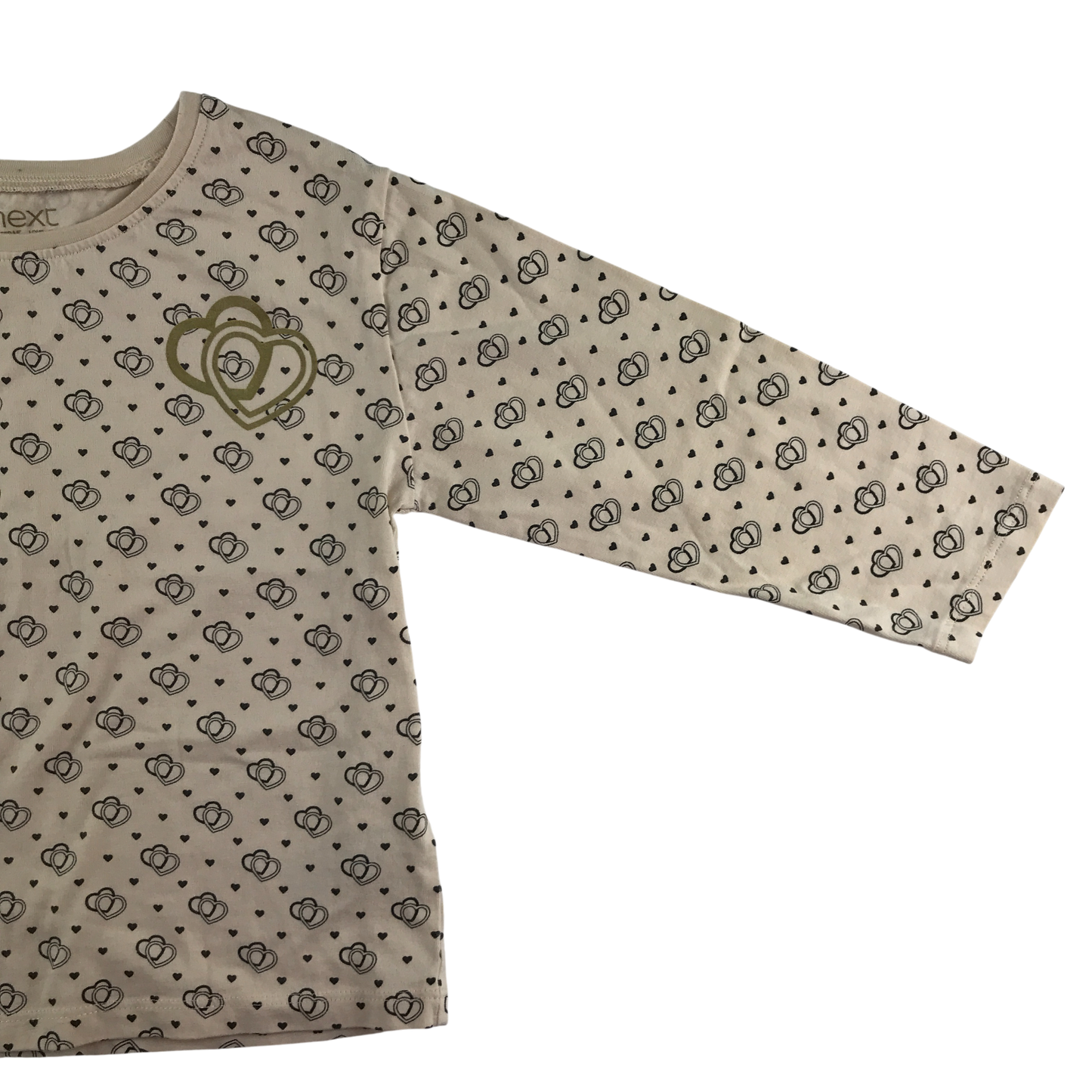 Next T-Shirt 4-5 Years Beige Heart Print Long Sleeve Cotton