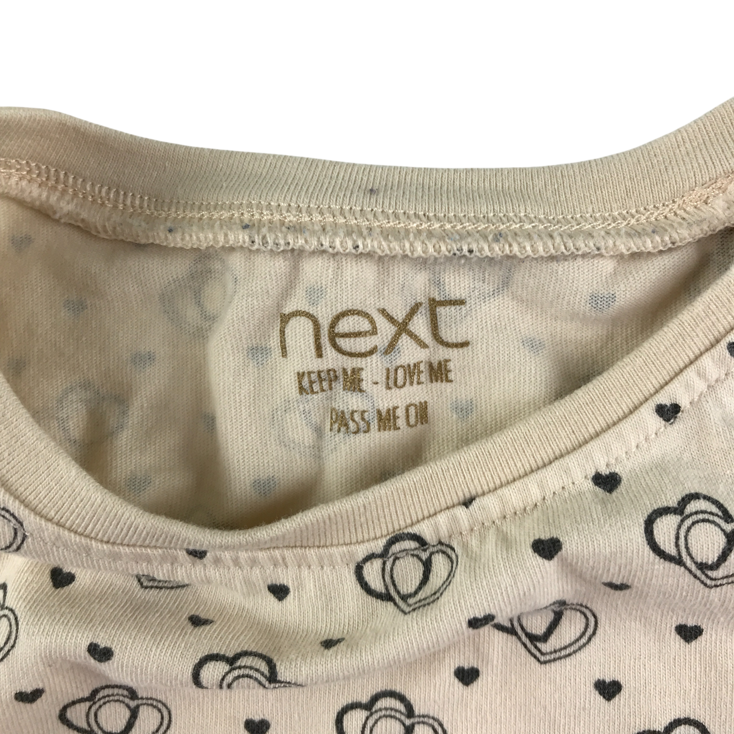 Next T-Shirt 4-5 Years Beige Heart Print Long Sleeve Cotton